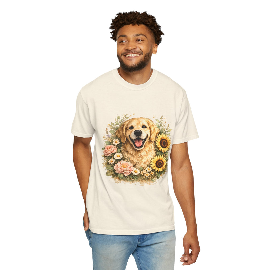 Golden Retriever Sunflower T-Shirt — Happy Dog Floral Tee Printify