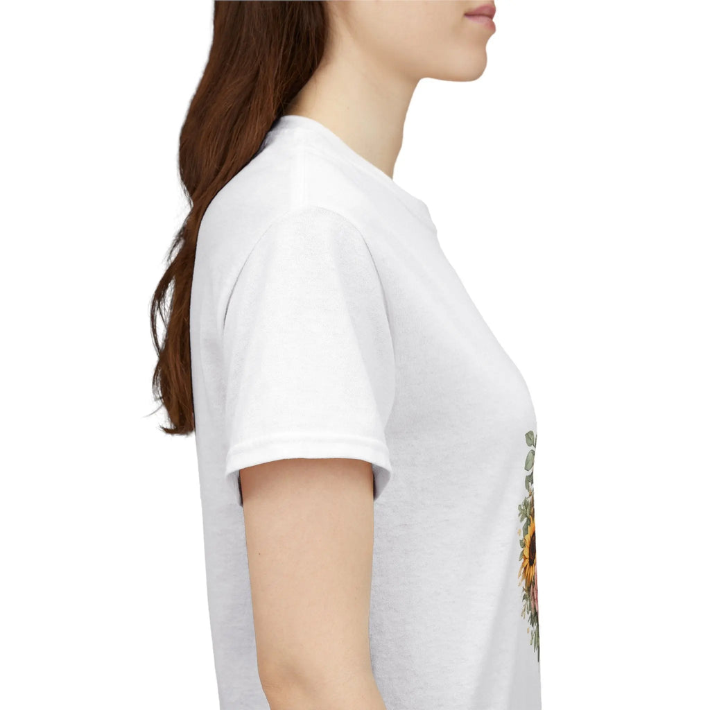 Golden Retriever Floral Tee — Happy Dog with Sunflowers & Roses Printify