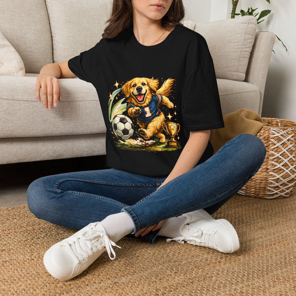 Golden Retriever Soccer T-Shirt — Cute Dog Playing Soccer Graphic Tee Printify