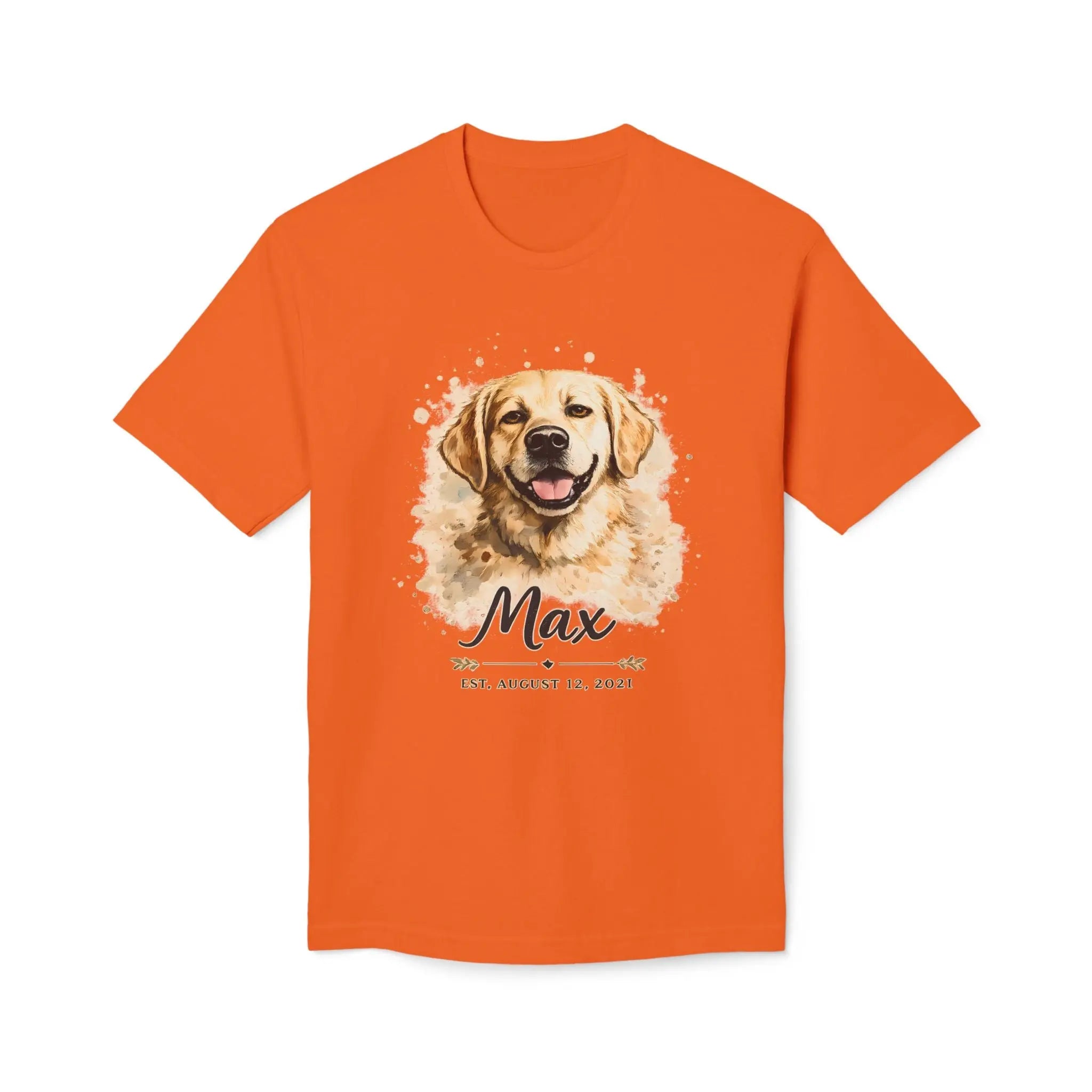 Personalized Dog Portrait Memorial T-Shirt — "Max" Name & Date Printify