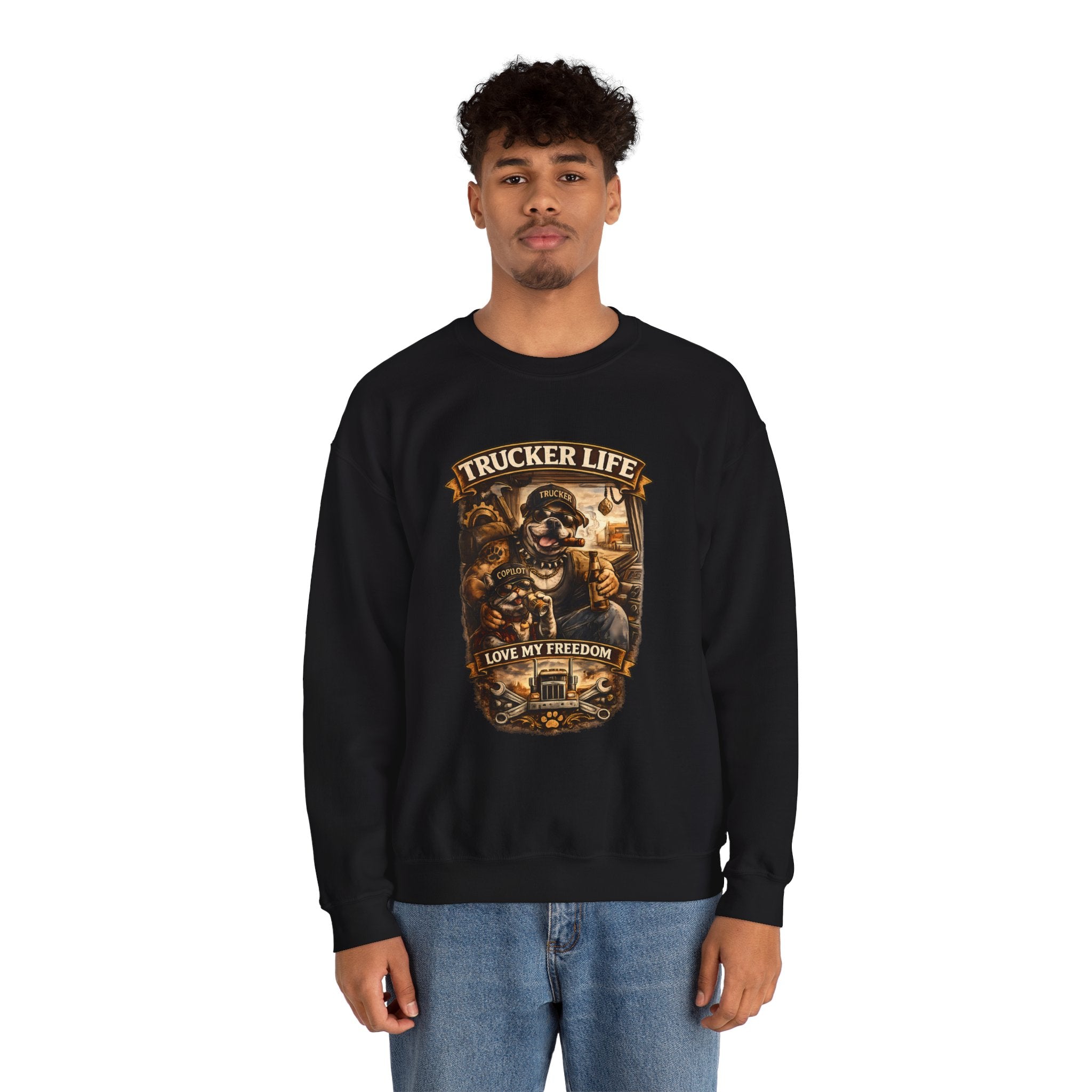 Trucker Life Crewneck Sweatshirt – "Love My Freedom" Vintage Trucker Graphic