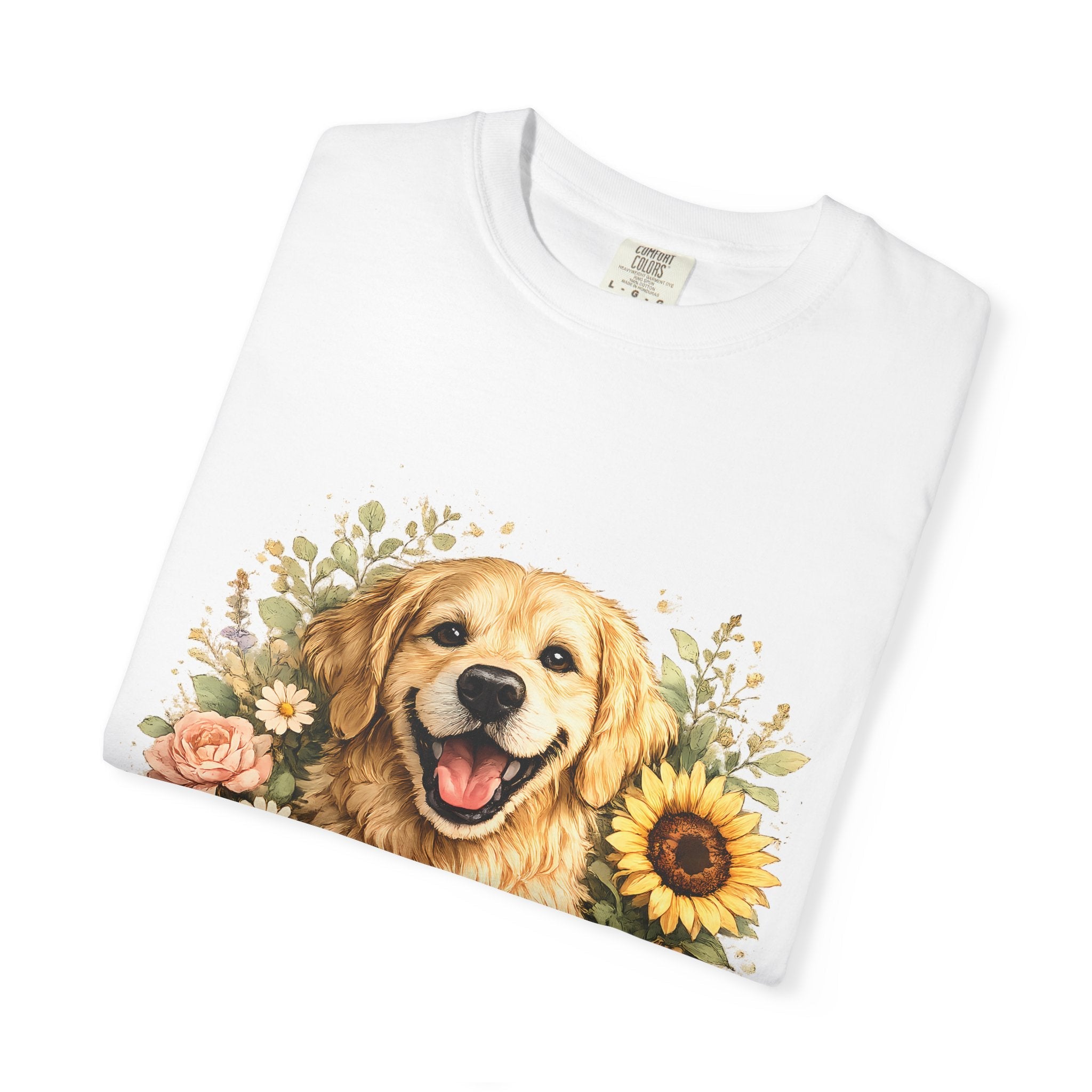 Golden Retriever Sunflower T-Shirt — Happy Dog Floral Tee Printify