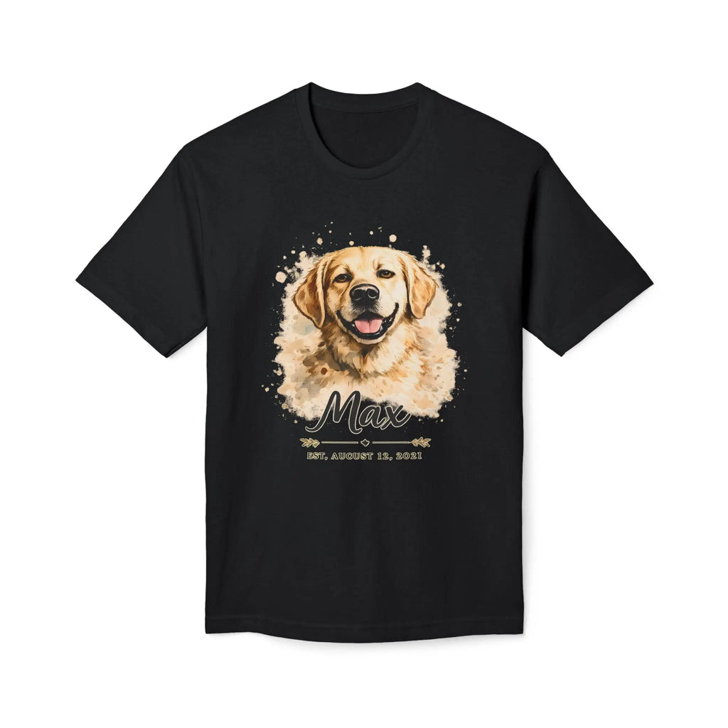 Personalized Dog Portrait Memorial T-Shirt — "Max" Name & Date Printify