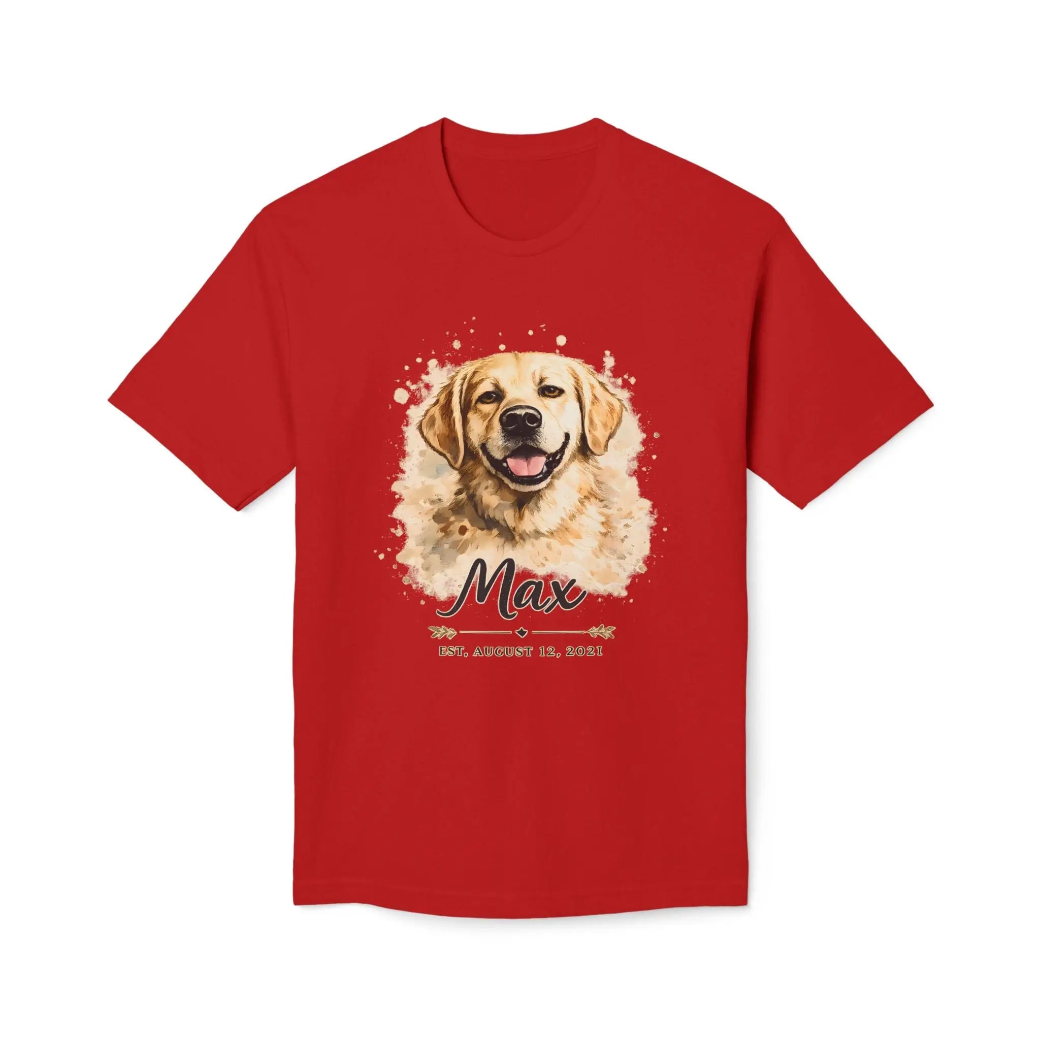 Personalized Dog Portrait Memorial T-Shirt — "Max" Name & Date Printify