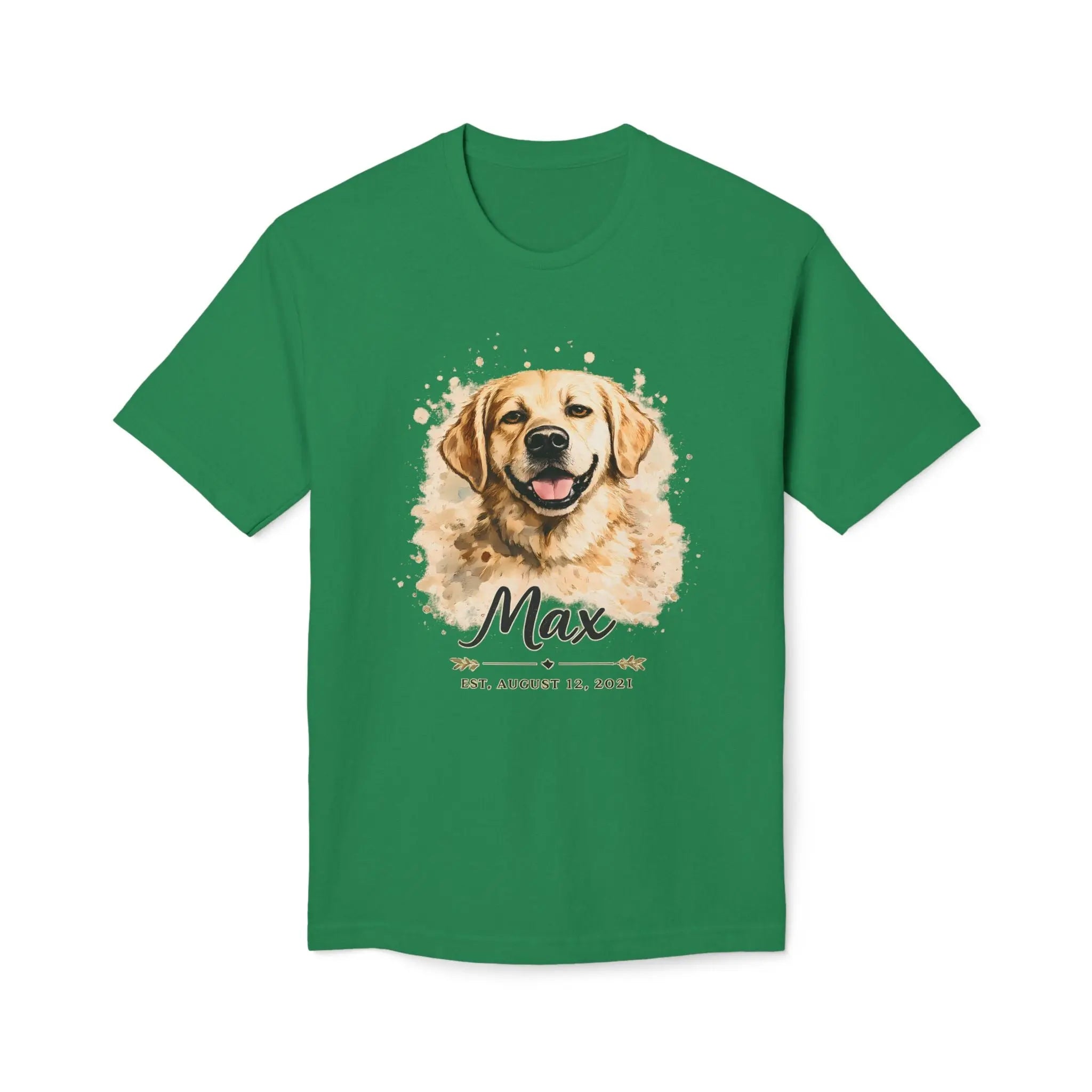 Personalized Dog Portrait Memorial T-Shirt — "Max" Name & Date Printify