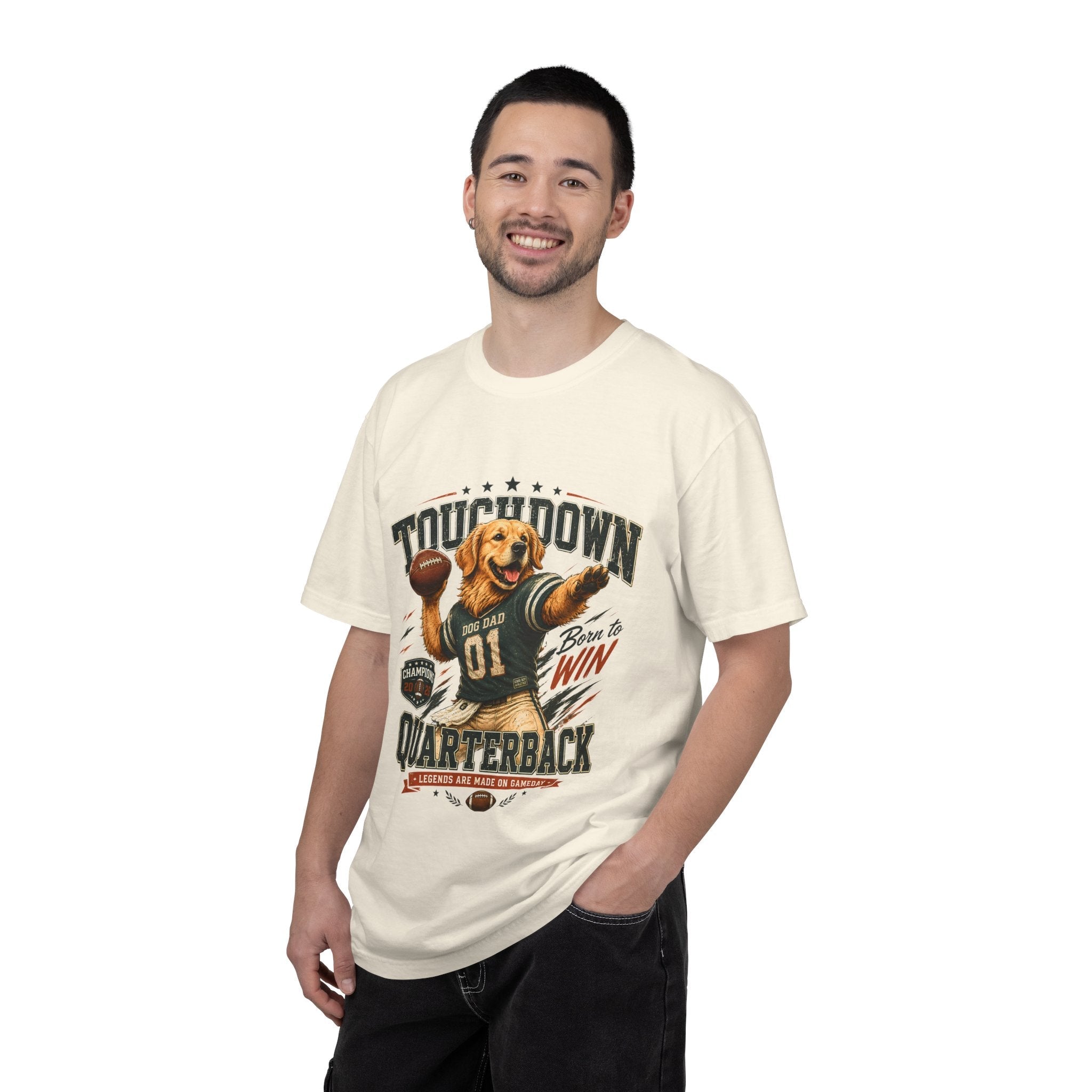 Touchdown Quarterback T-Shirt — Cute Golden Retriever Football Tee (Born to Win) Printify