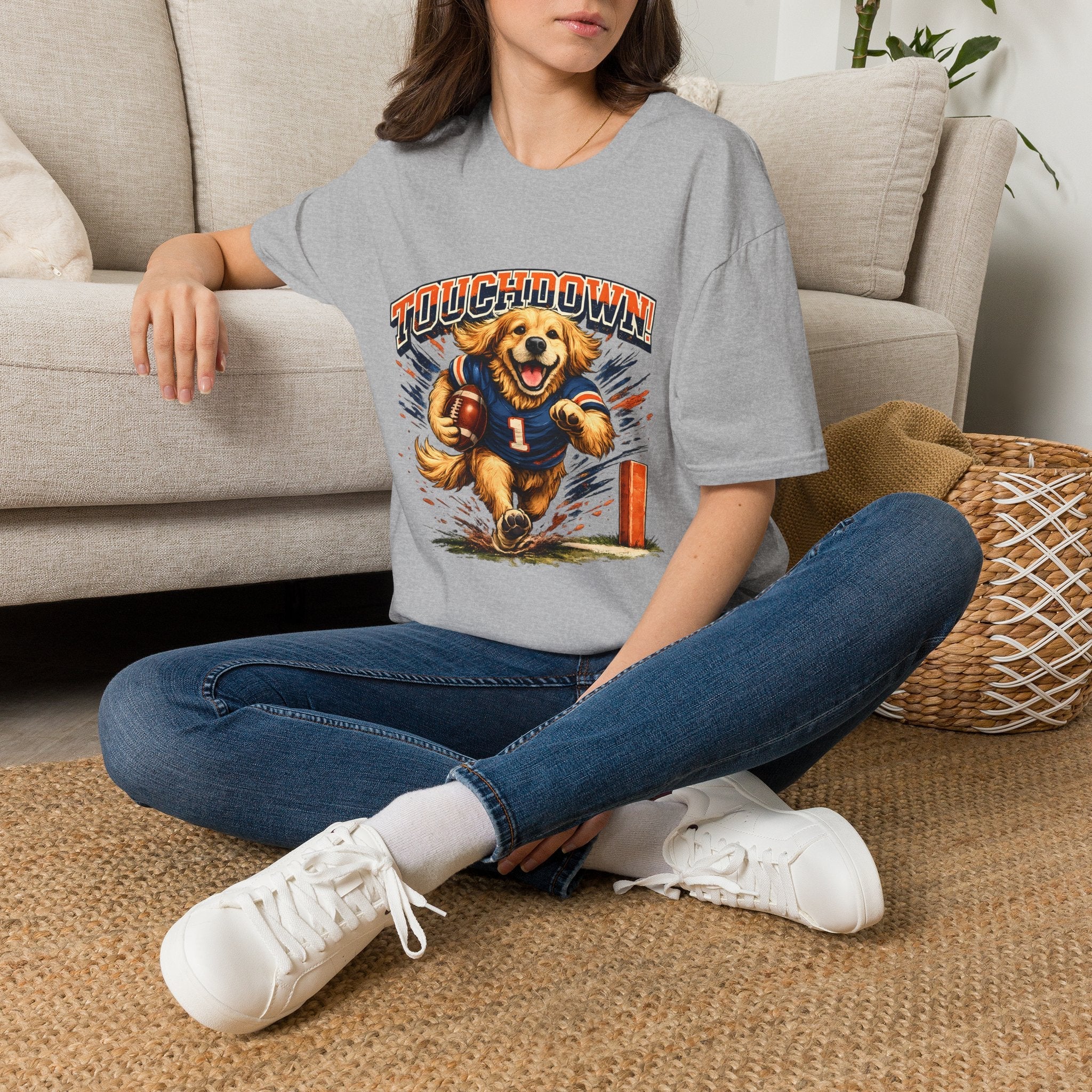 Touchdown! Golden Retriever Football T-Shirt Printify