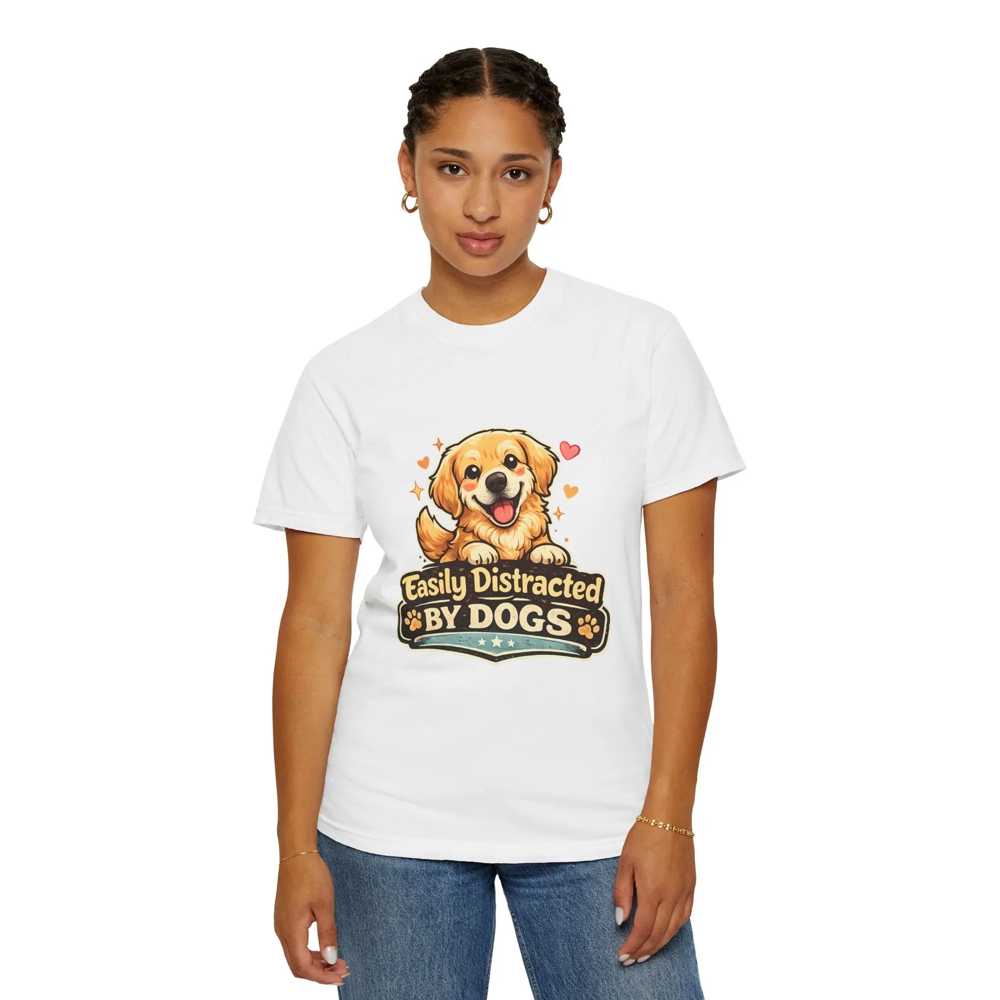 Dog Lover T-Shirt - "Easily Distracted By Dogs" Cute Golden Retriever Tee
