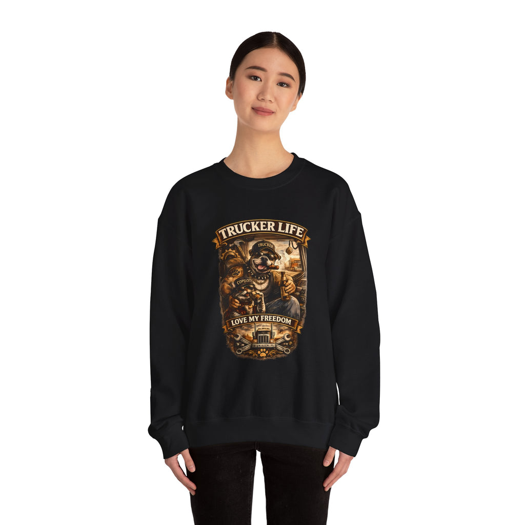 Trucker Life Crewneck Sweatshirt – "Love My Freedom" Vintage Trucker Graphic