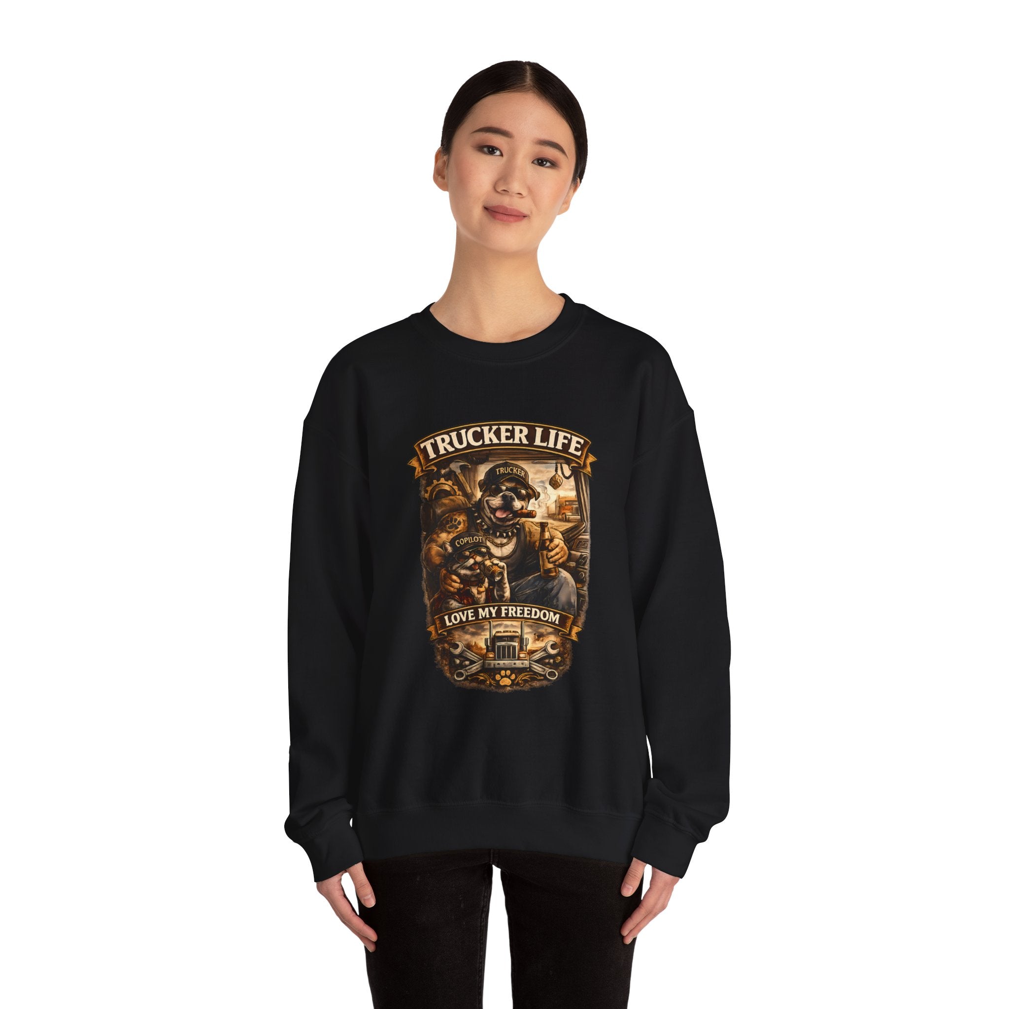 Trucker Life Crewneck Sweatshirt – "Love My Freedom" Vintage Trucker Graphic