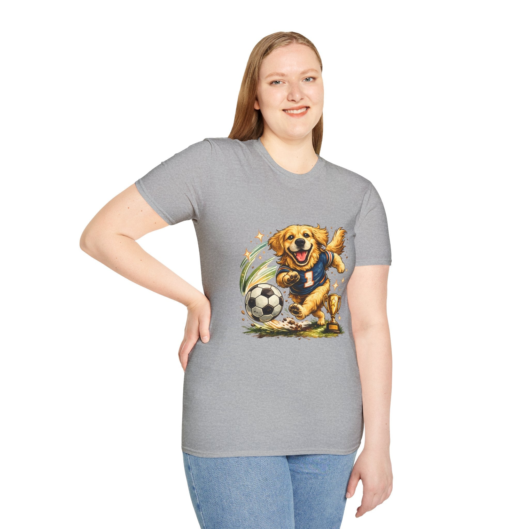 Golden Retriever Soccer T-Shirt — Cute Dog Playing Soccer Graphic Tee Printify