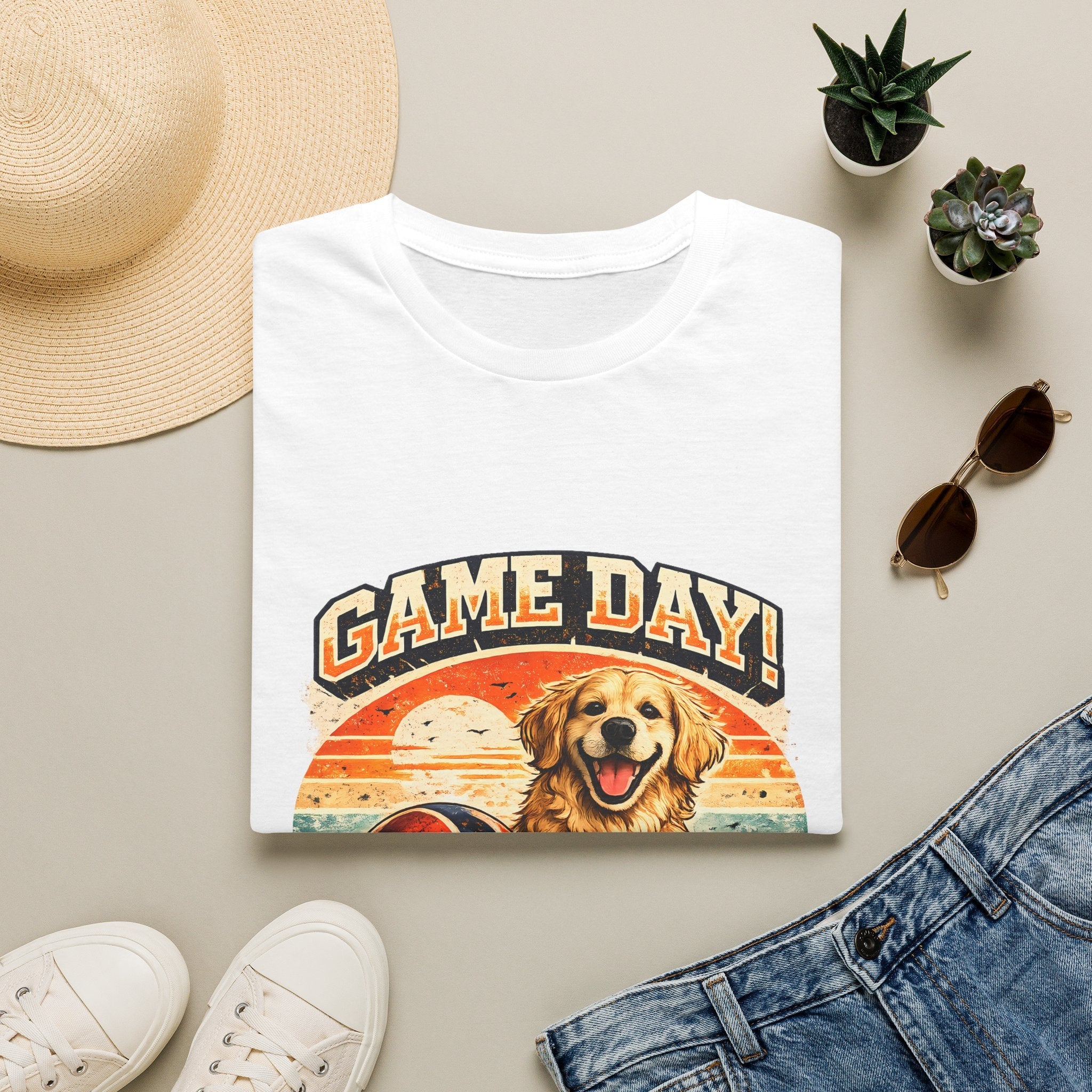 Game Day T-Shirt — Retro Golden Retriever Football Tee Printify
