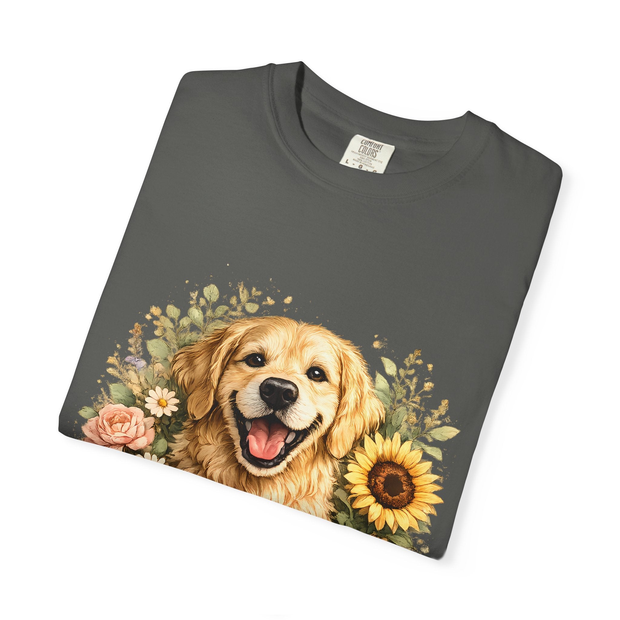 Golden Retriever Sunflower T-Shirt — Happy Dog Floral Tee Printify