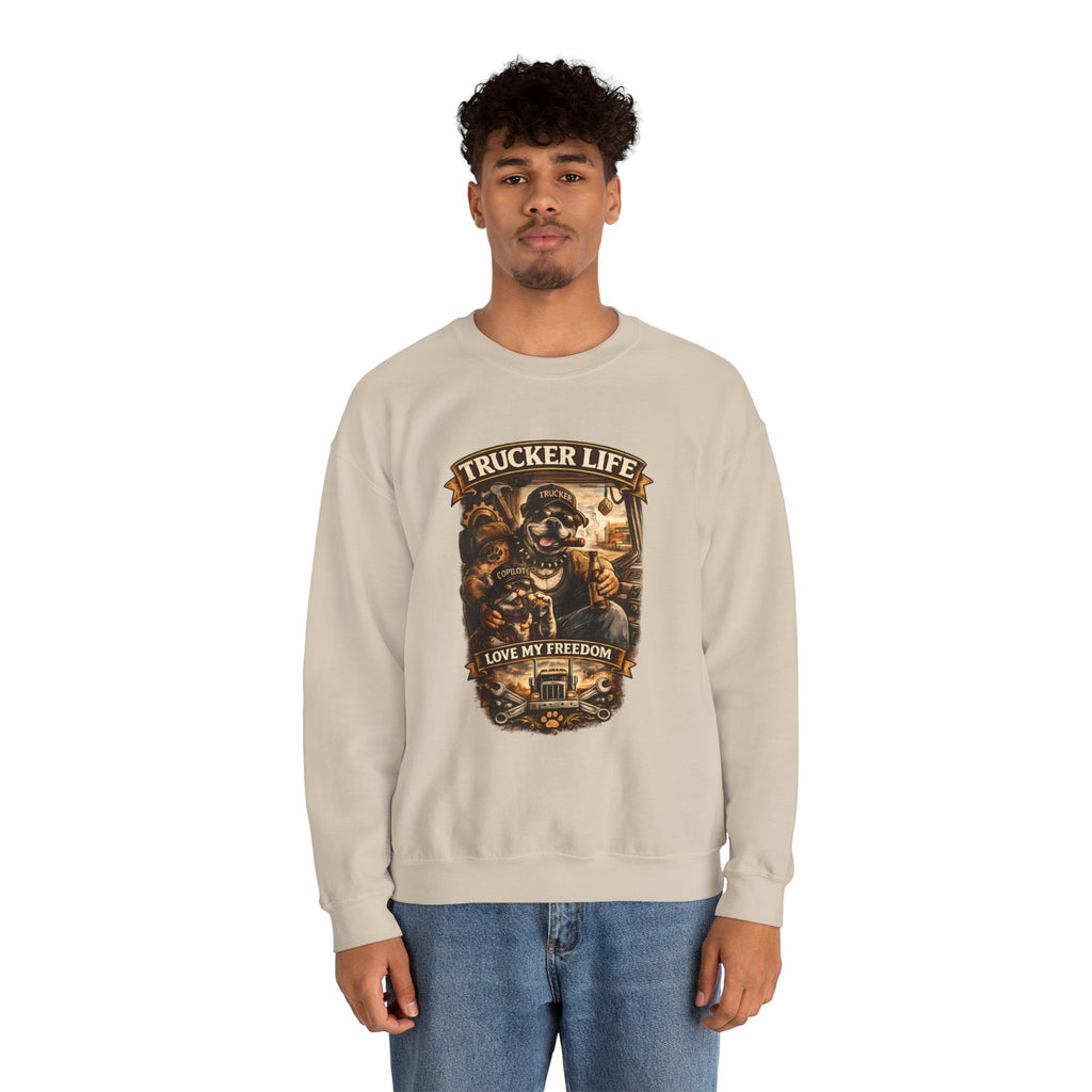Trucker Life Crewneck Sweatshirt – "Love My Freedom" Vintage Trucker Graphic