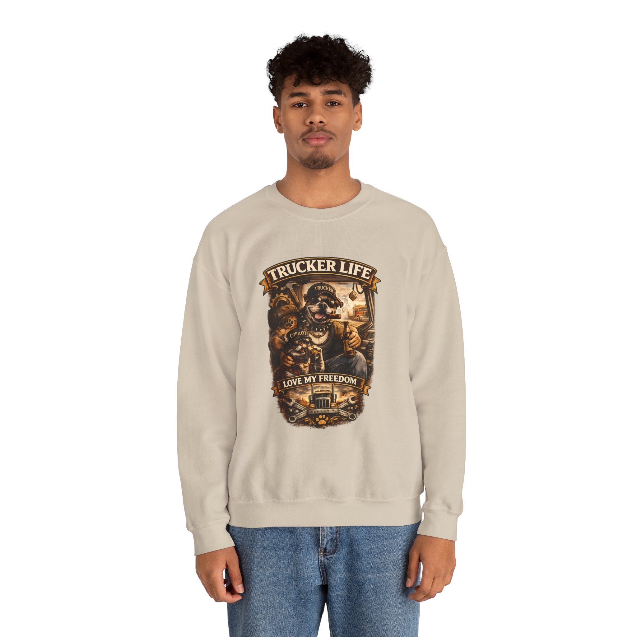 Trucker Life Crewneck Sweatshirt – "Love My Freedom" Vintage Trucker Graphic