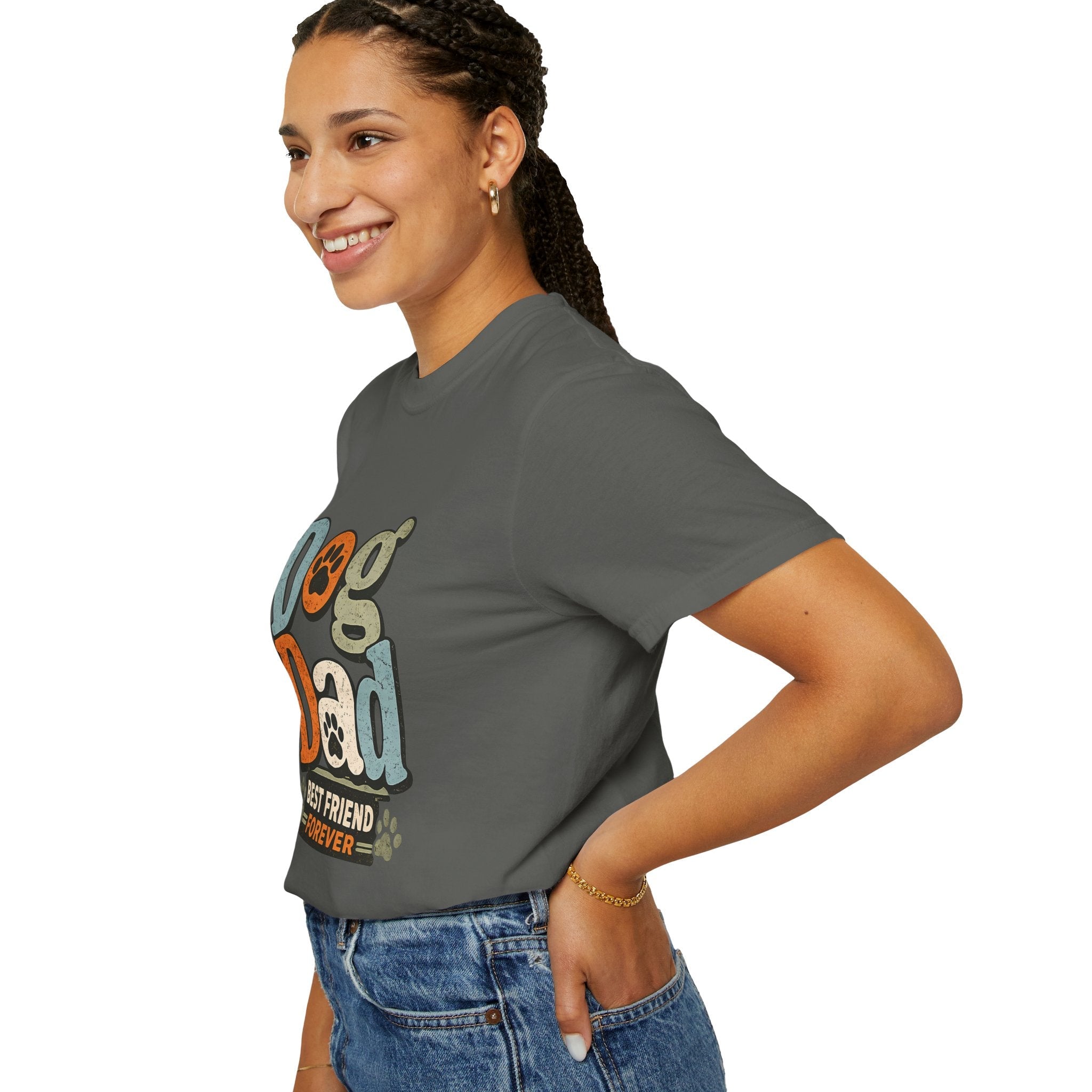 Dog Dad T-Shirt — "Best Friend Forever" Vintage Paw Print Tee Printify