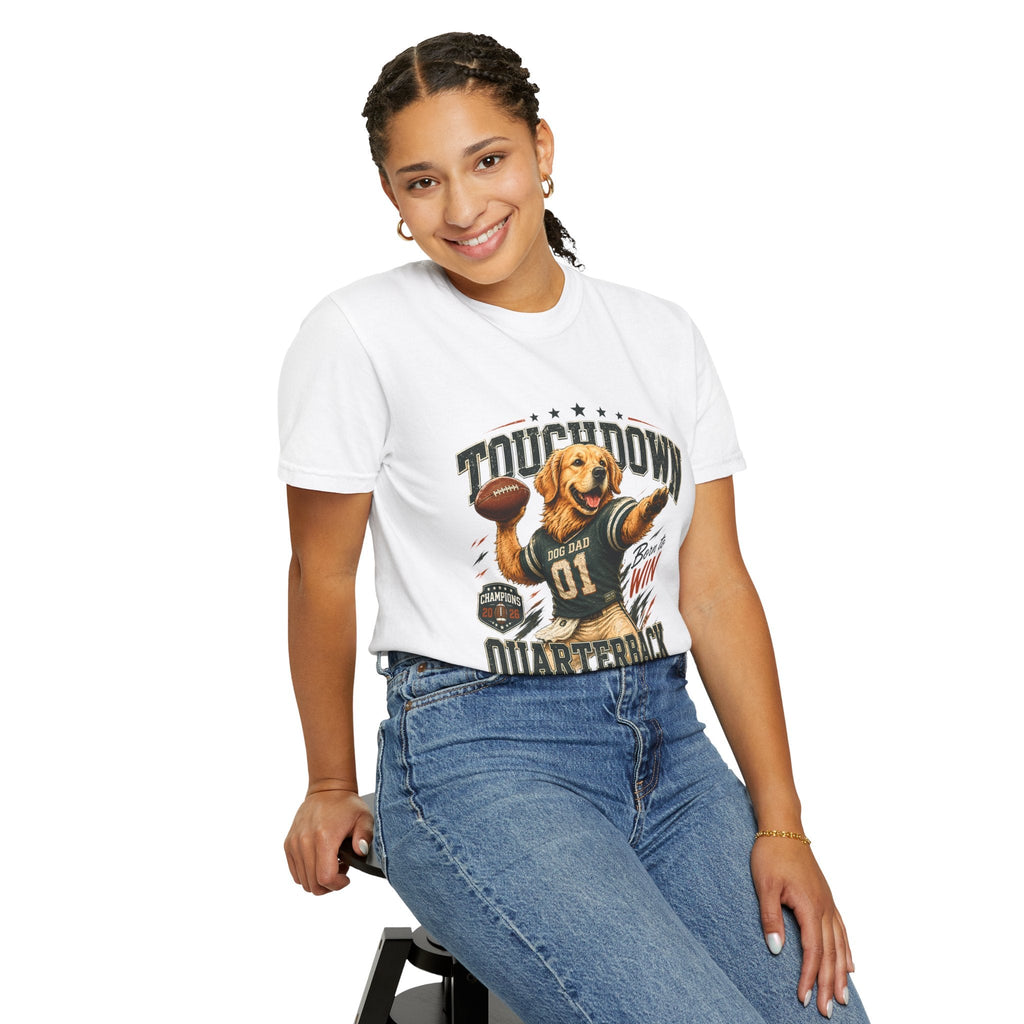 Touchdown Quarterback T-Shirt — Cute Golden Retriever Football Tee (Born to Win) Printify
