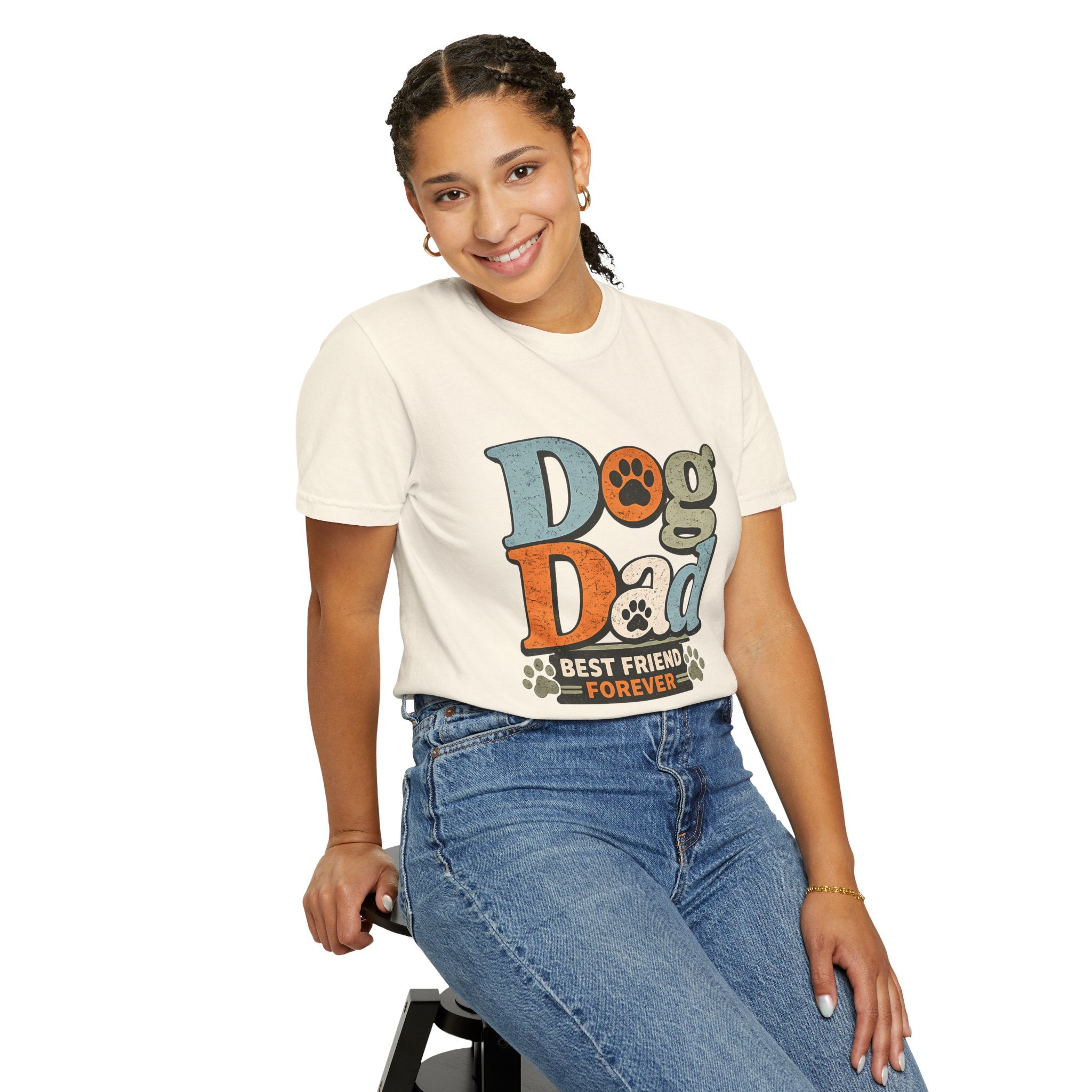 Dog Dad T-Shirt — "Best Friend Forever" Vintage Paw Print Tee Printify