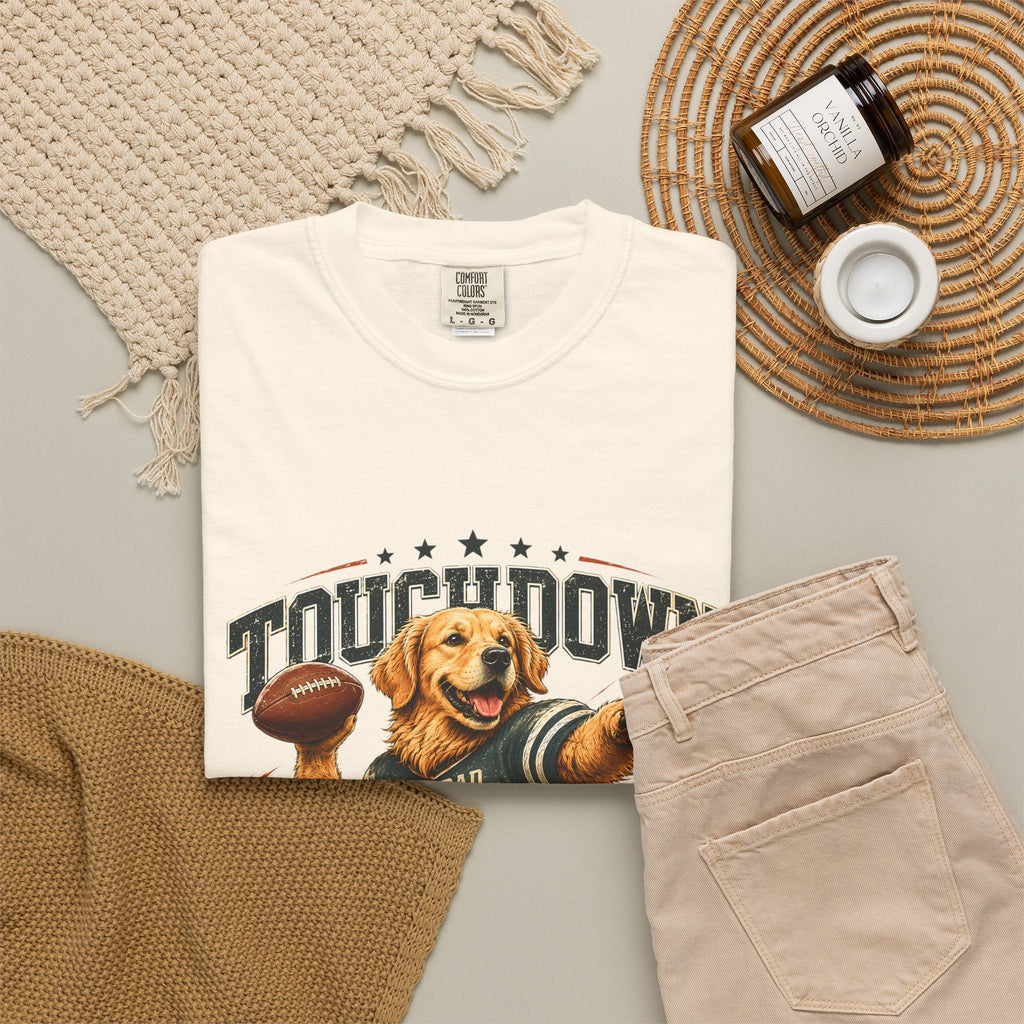 Touchdown Quarterback T-Shirt — Cute Golden Retriever Football Tee (Born to Win) Printify