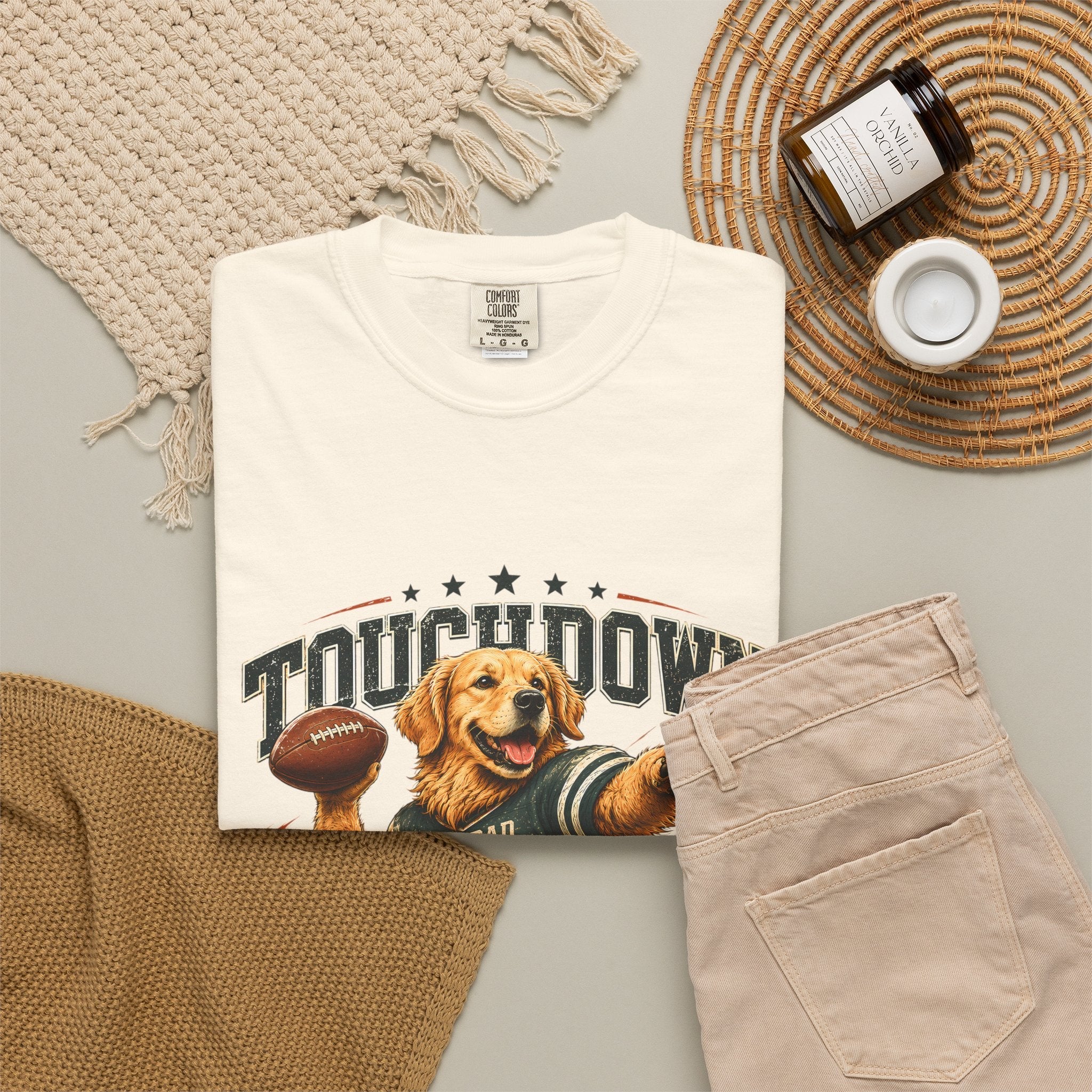 Touchdown Quarterback T-Shirt — Cute Golden Retriever Football Tee (Born to Win) Printify
