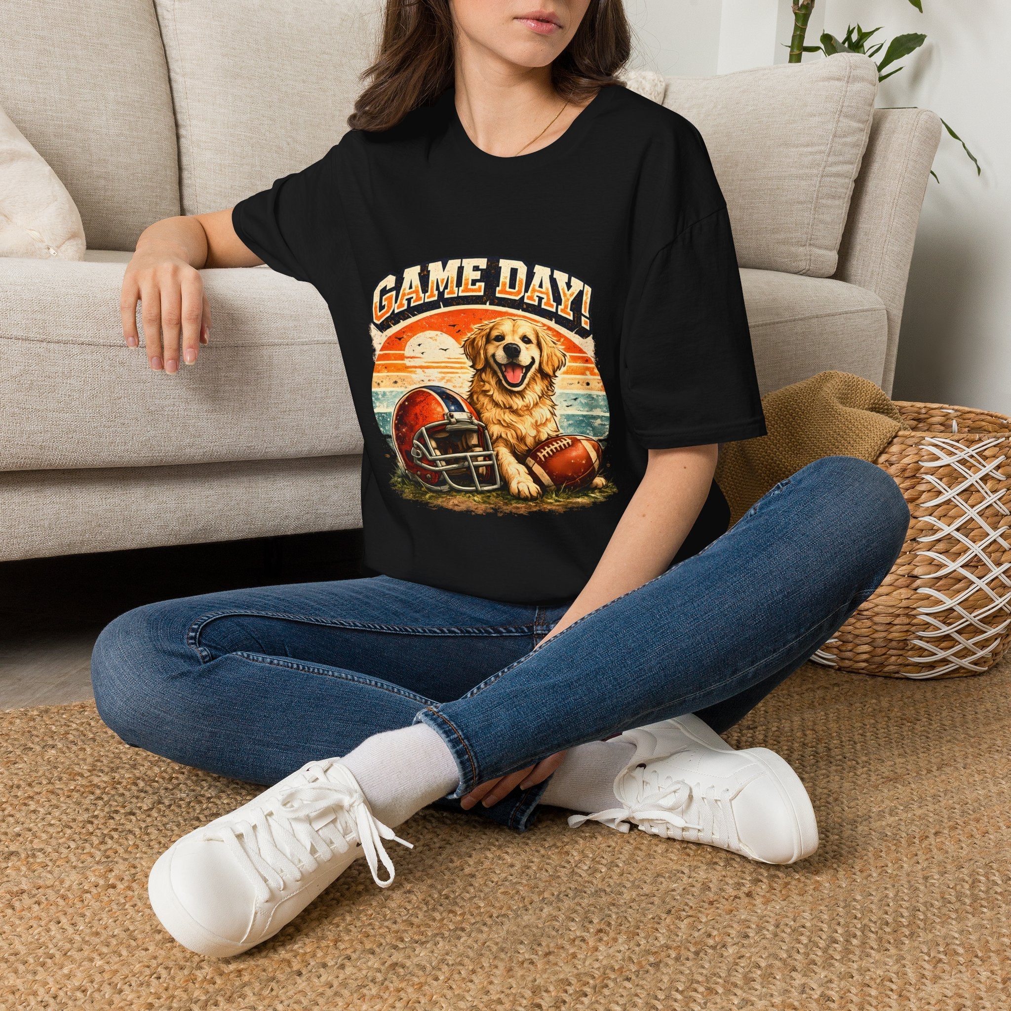 Game Day T-Shirt — Retro Golden Retriever Football Tee Printify