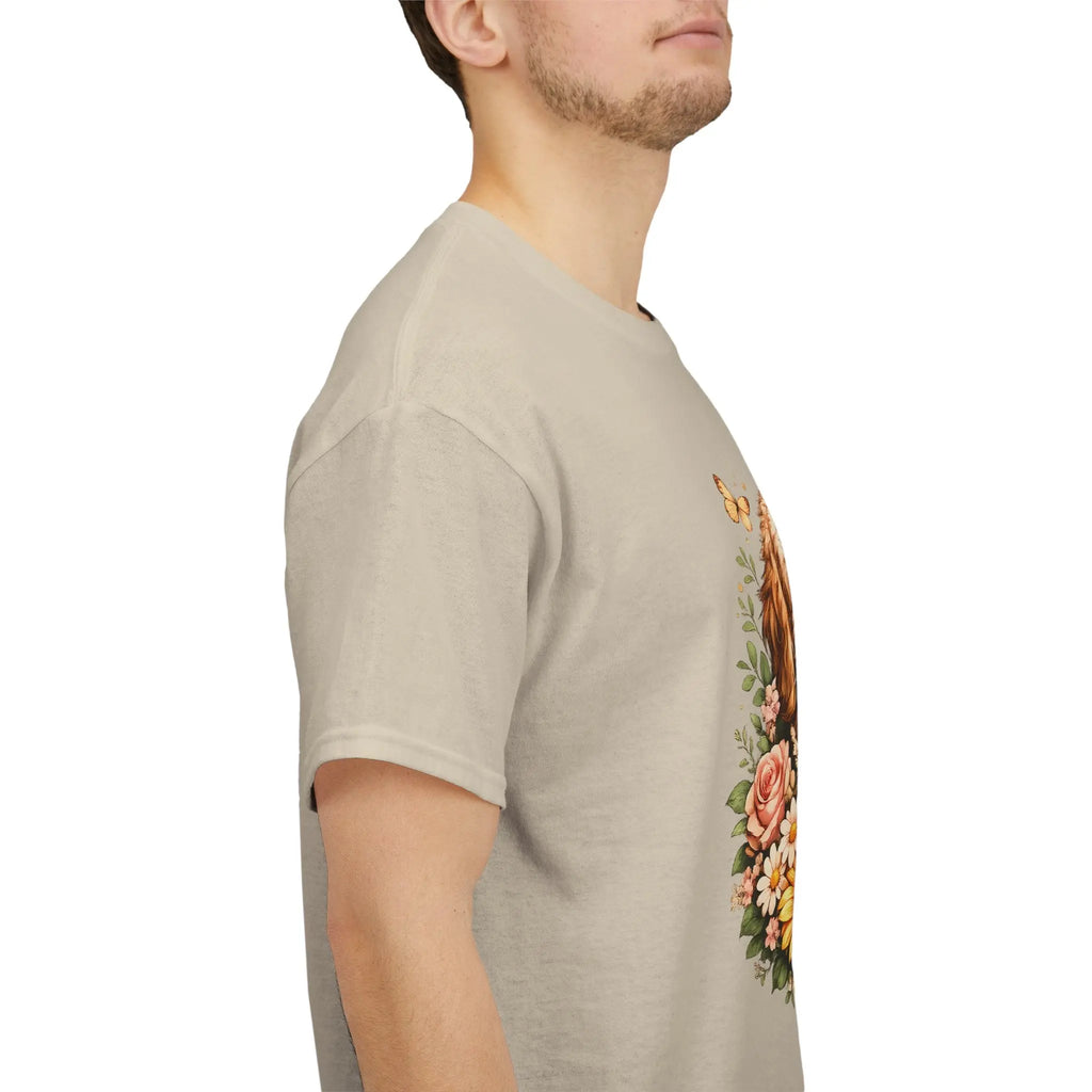 Golden Retriever Floral Tee — Happy Dog with Sunflowers Graphic T-Shirt Printify