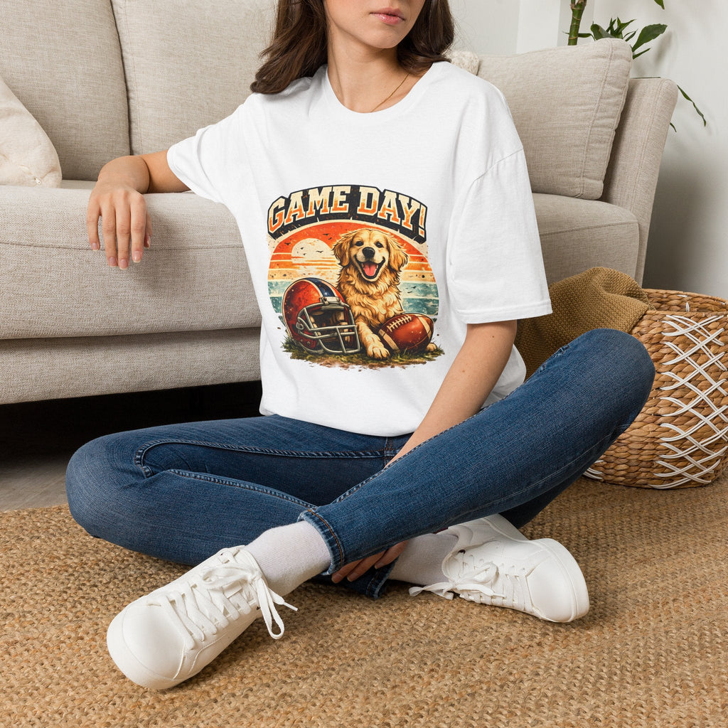 Game Day T-Shirt — Retro Golden Retriever Football Tee Printify
