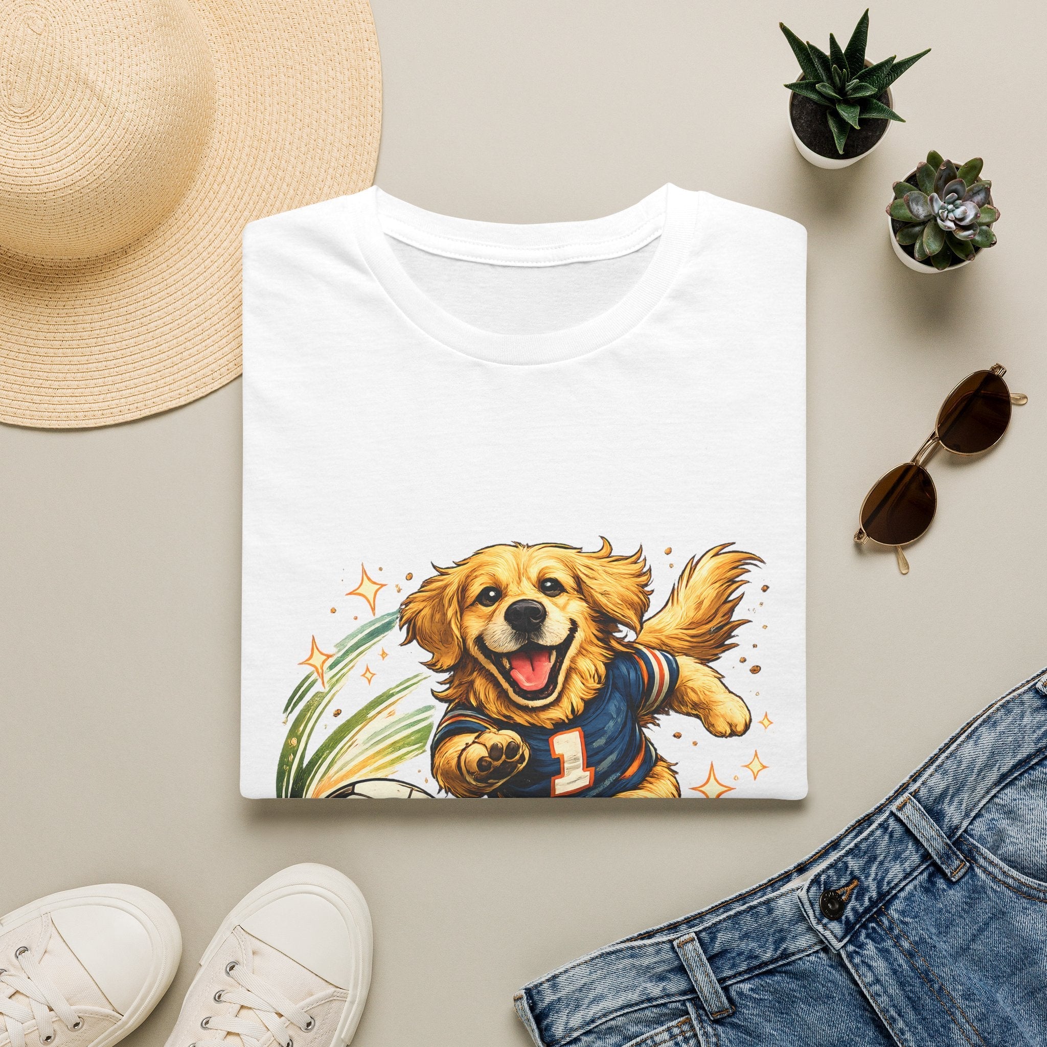 Golden Retriever Soccer T-Shirt — Cute Dog Playing Soccer Graphic Tee Printify