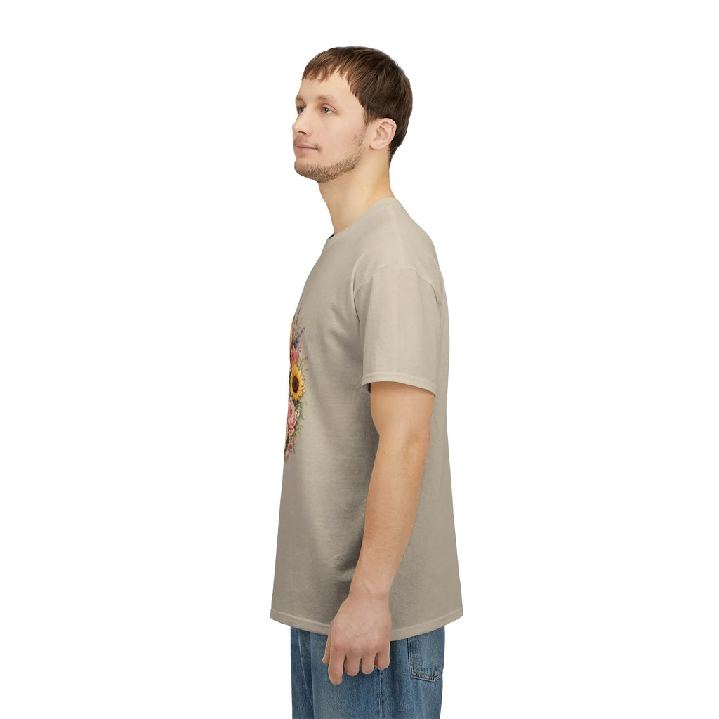 Golden Retriever Floral Tee — Happy Dog with Sunflowers & Roses Printify