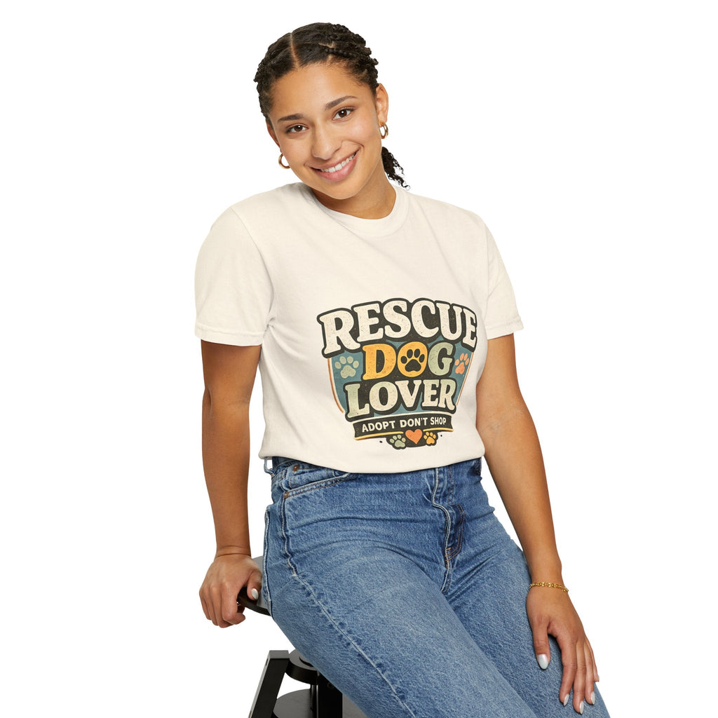 Rescue Dog Lover T-Shirt — "Adopt Don't Shop" Paw Print Tee Printify