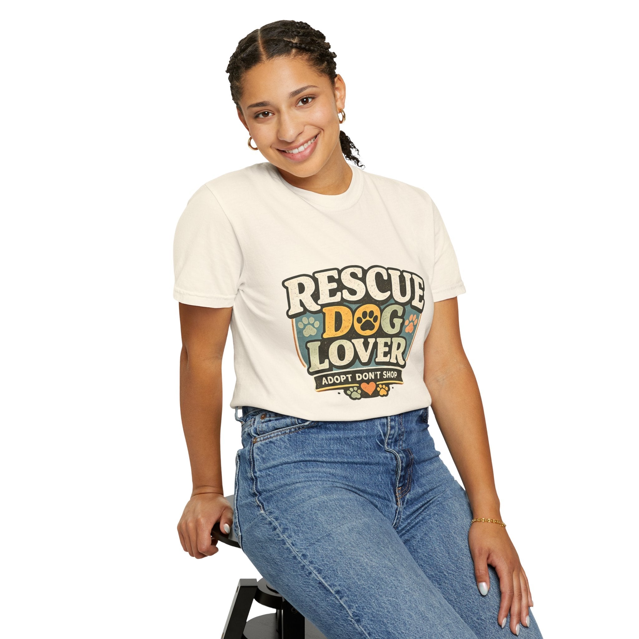 Rescue Dog Lover T-Shirt — "Adopt Don't Shop" Paw Print Tee Printify