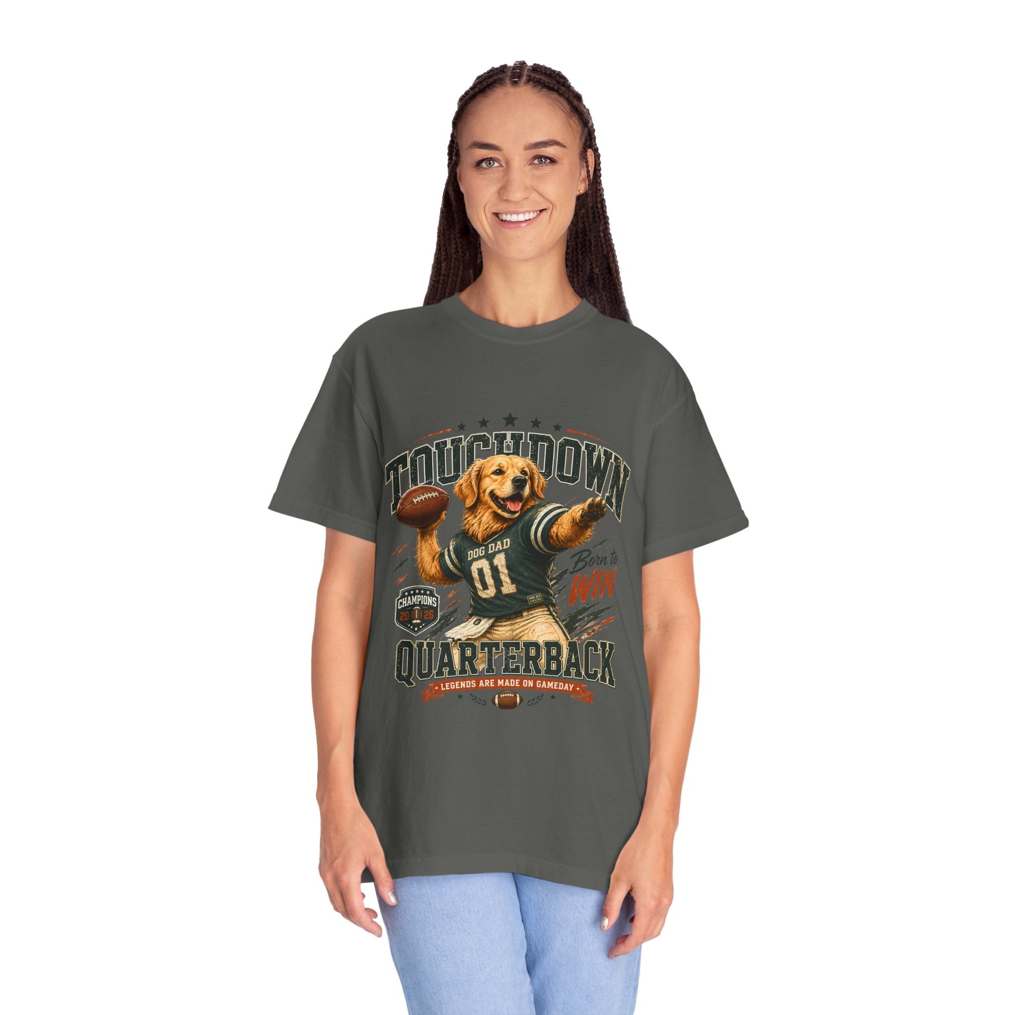 Touchdown Quarterback T-Shirt — Cute Golden Retriever Football Tee (Born to Win) Printify