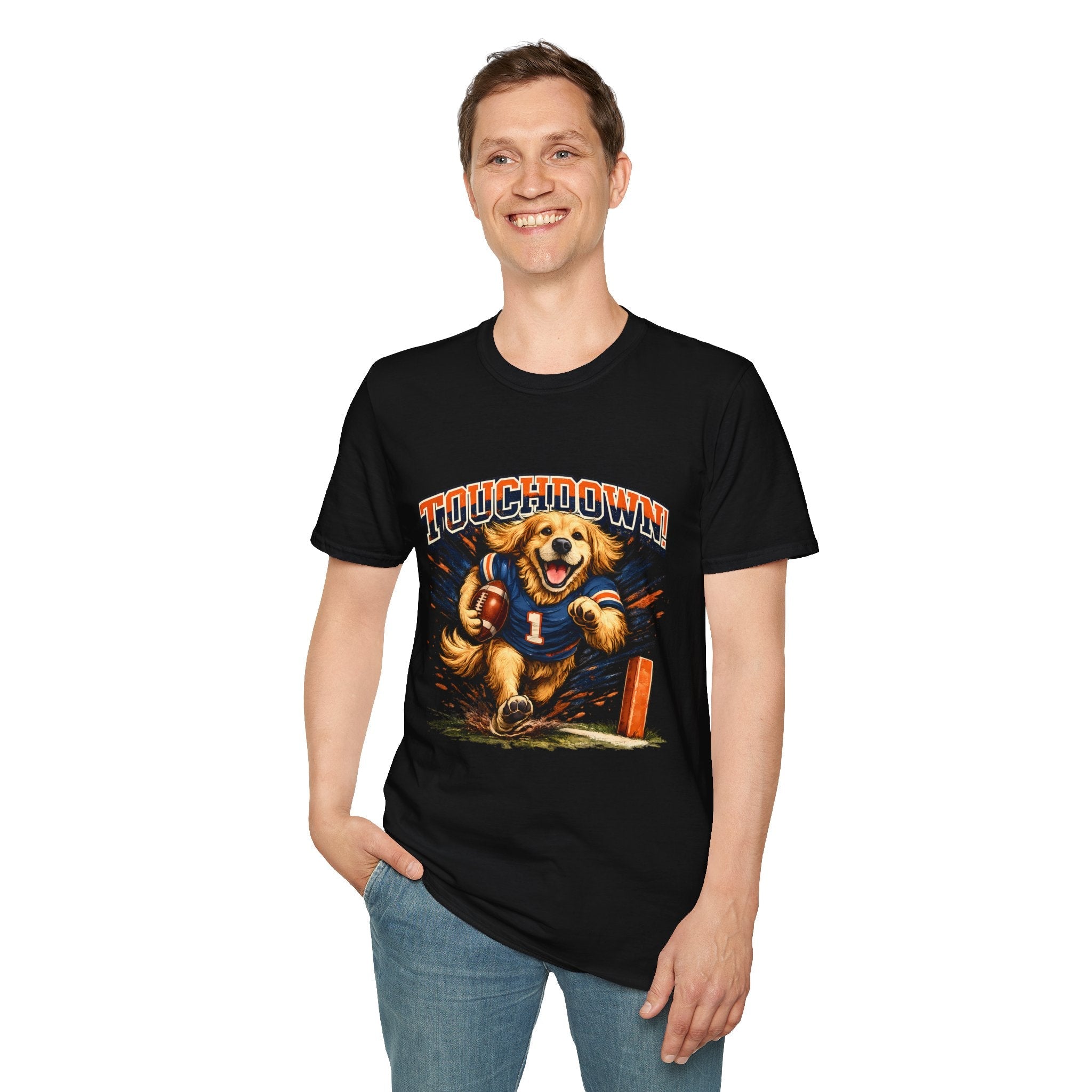 Touchdown! Golden Retriever Football T-Shirt Printify