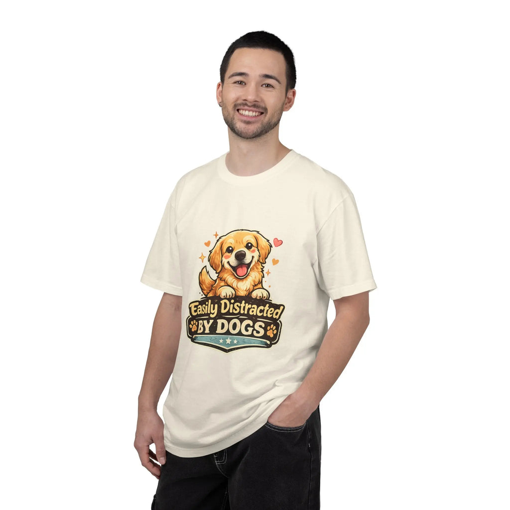 Dog Lover T-Shirt - "Easily Distracted By Dogs" Cute Golden Retriever Tee