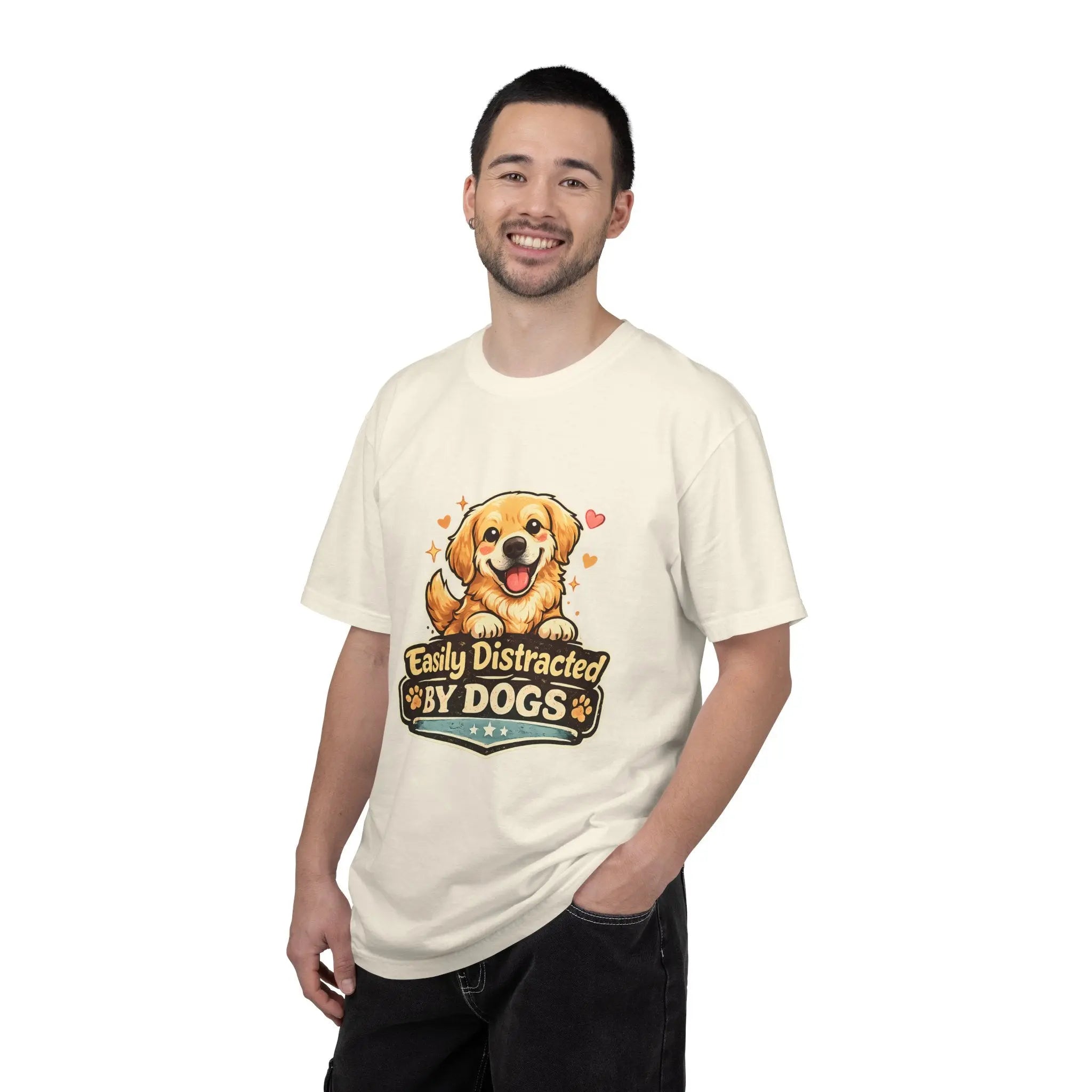 Dog Lover T-Shirt - "Easily Distracted By Dogs" Cute Golden Retriever Tee