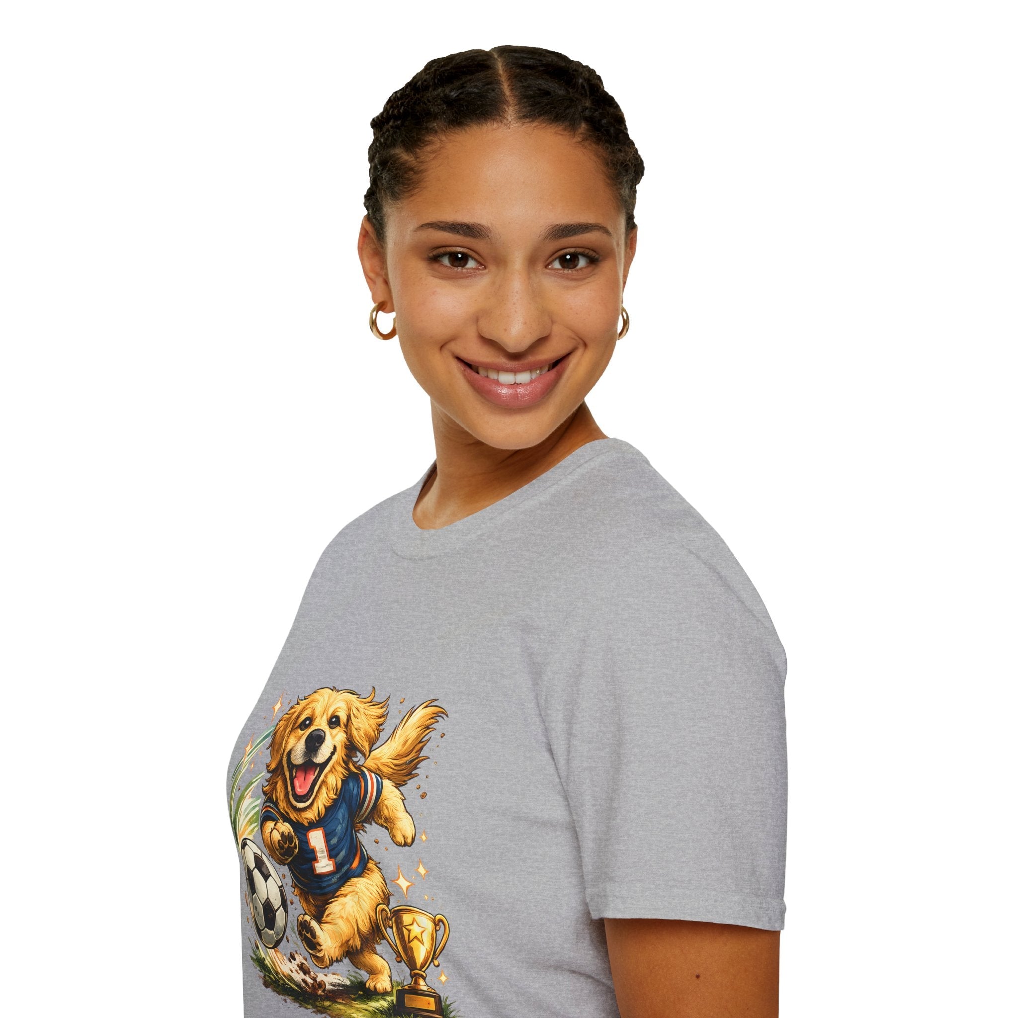 Golden Retriever Soccer T-Shirt — Cute Dog Playing Soccer Graphic Tee Printify