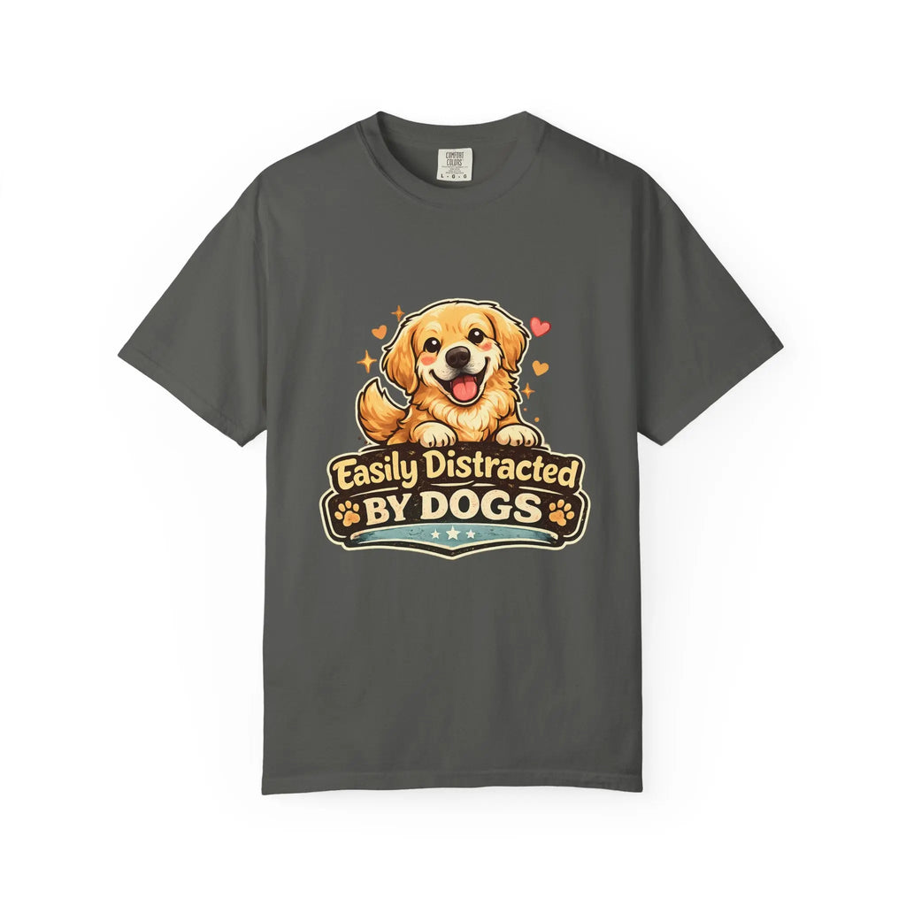 Dog Lover T-Shirt - "Easily Distracted By Dogs" Cute Golden Retriever Tee