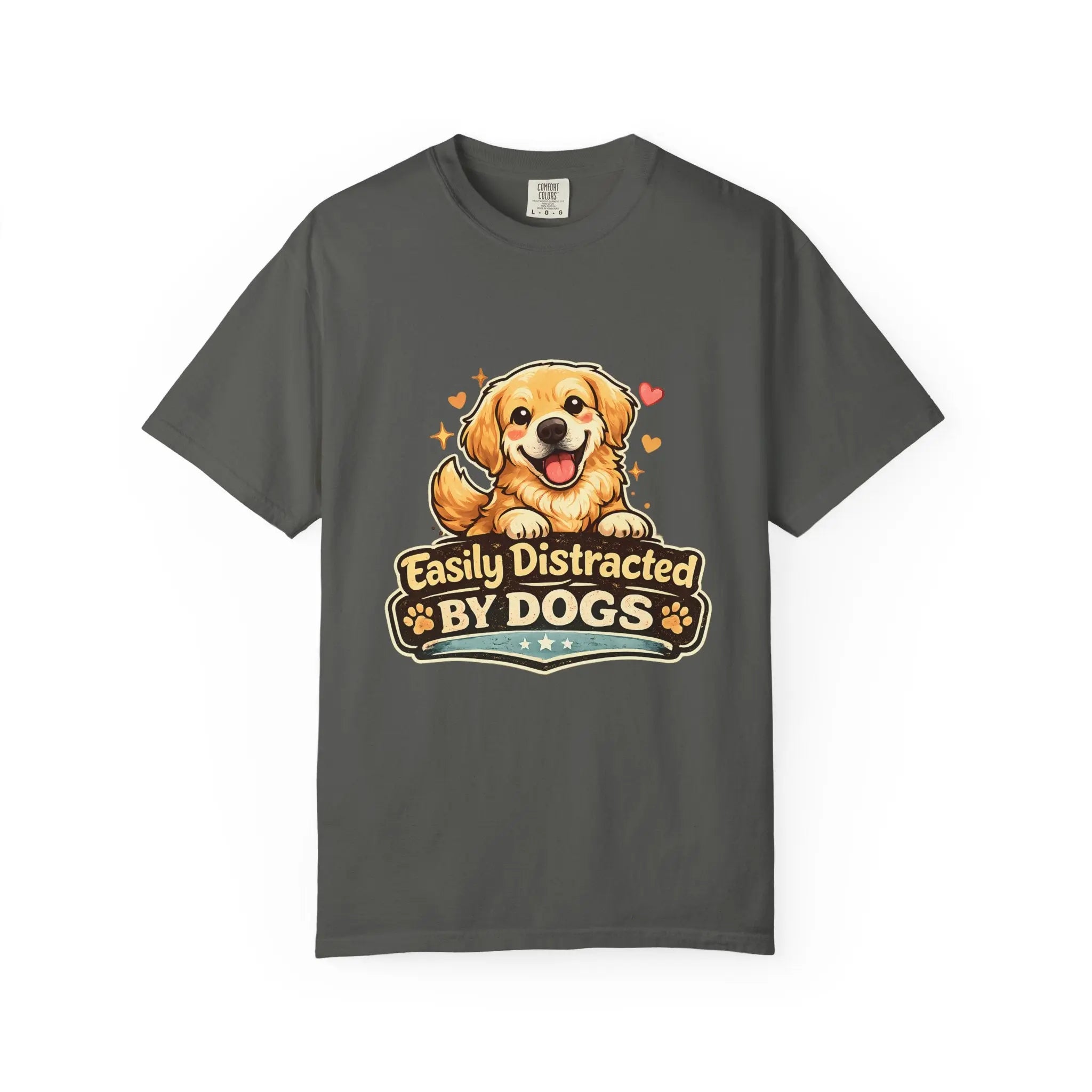 Dog Lover T-Shirt - "Easily Distracted By Dogs" Cute Golden Retriever Tee