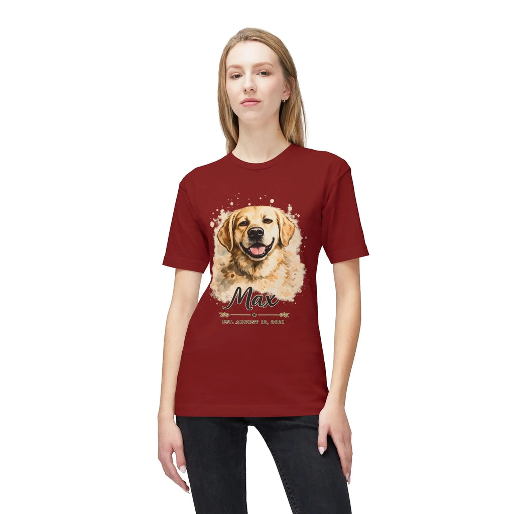 Personalized Dog Portrait Memorial T-Shirt — "Max" Name & Date Printify