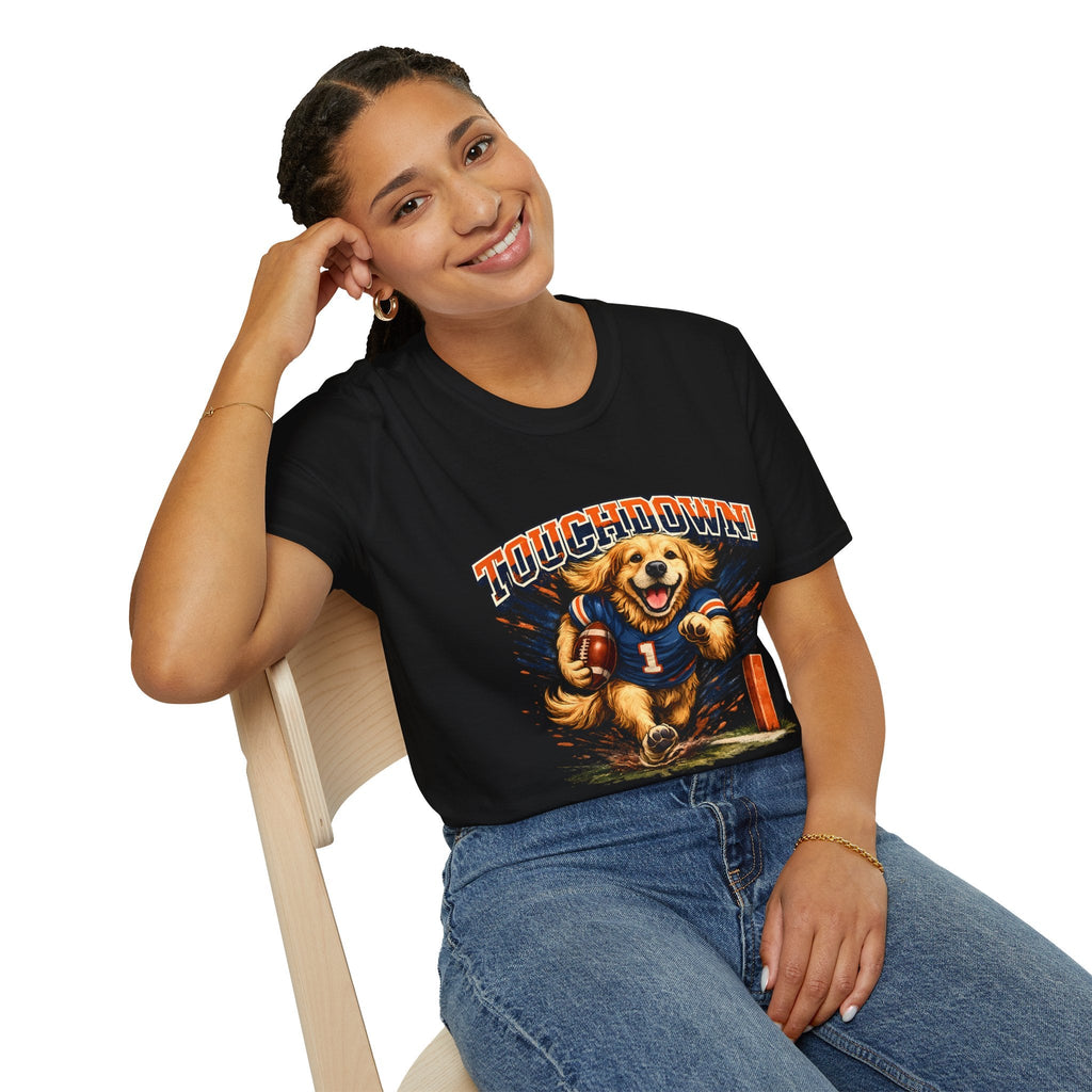 Touchdown! Golden Retriever Football T-Shirt Printify