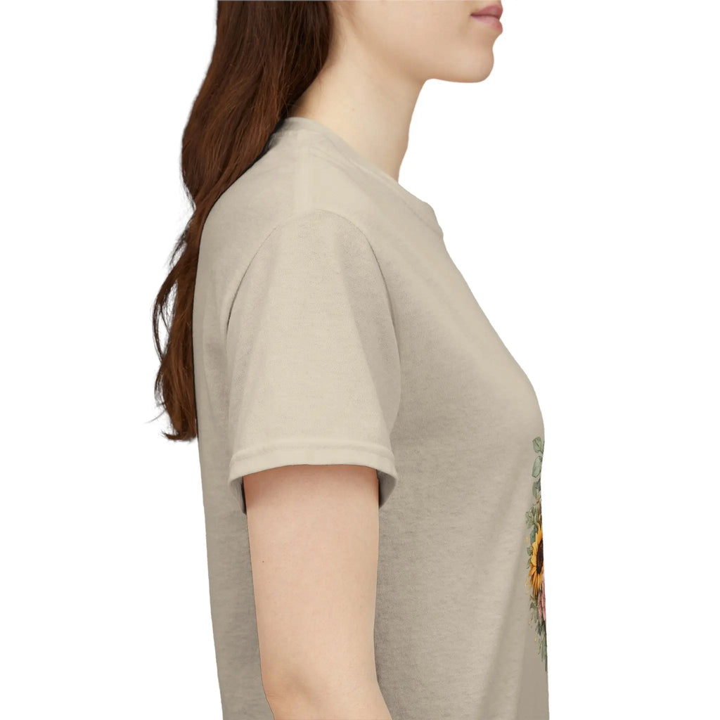 Golden Retriever Floral Tee — Happy Dog with Sunflowers & Roses Printify