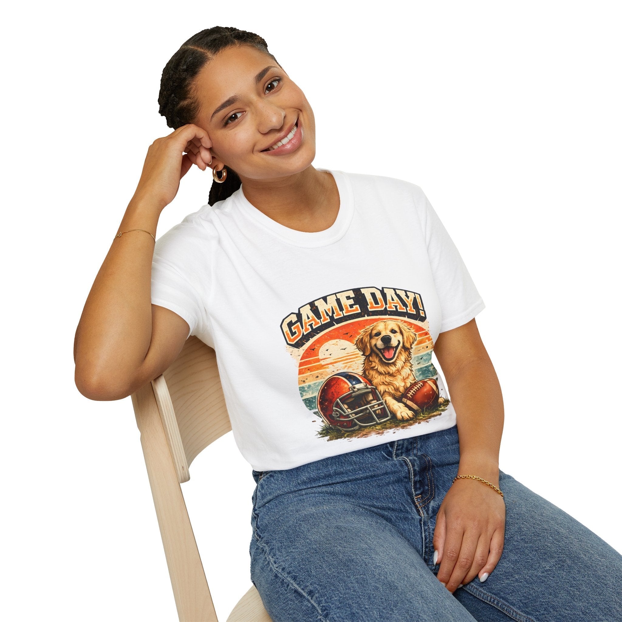 Game Day T-Shirt — Retro Golden Retriever Football Tee Printify