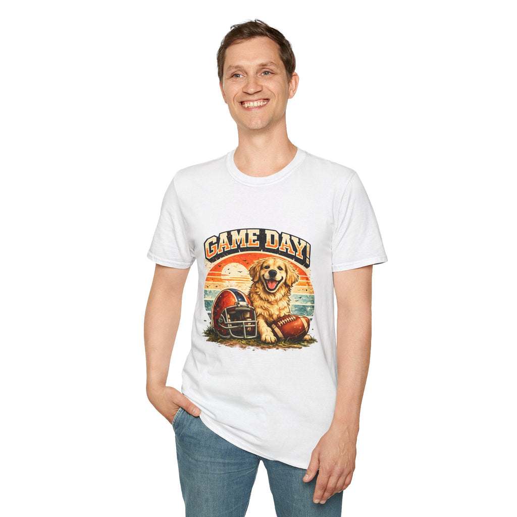 Game Day T-Shirt — Retro Golden Retriever Football Tee Printify