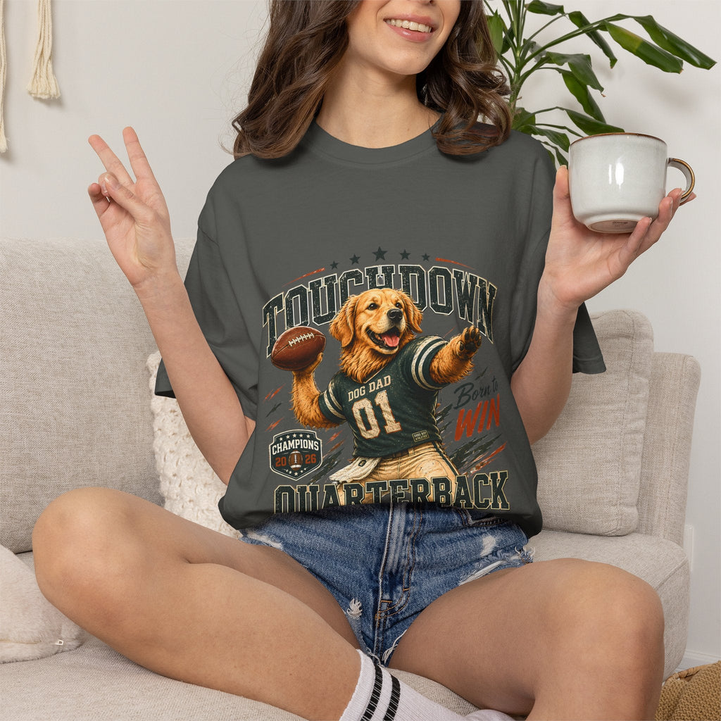 Touchdown Quarterback T-Shirt — Cute Golden Retriever Football Tee (Born to Win) Printify