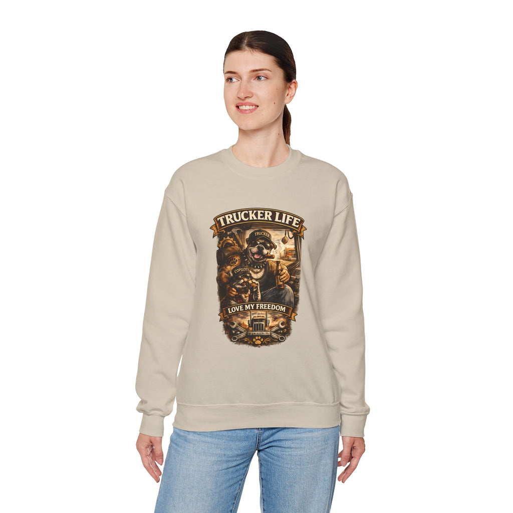Trucker Life Crewneck Sweatshirt – "Love My Freedom" Vintage Trucker Graphic