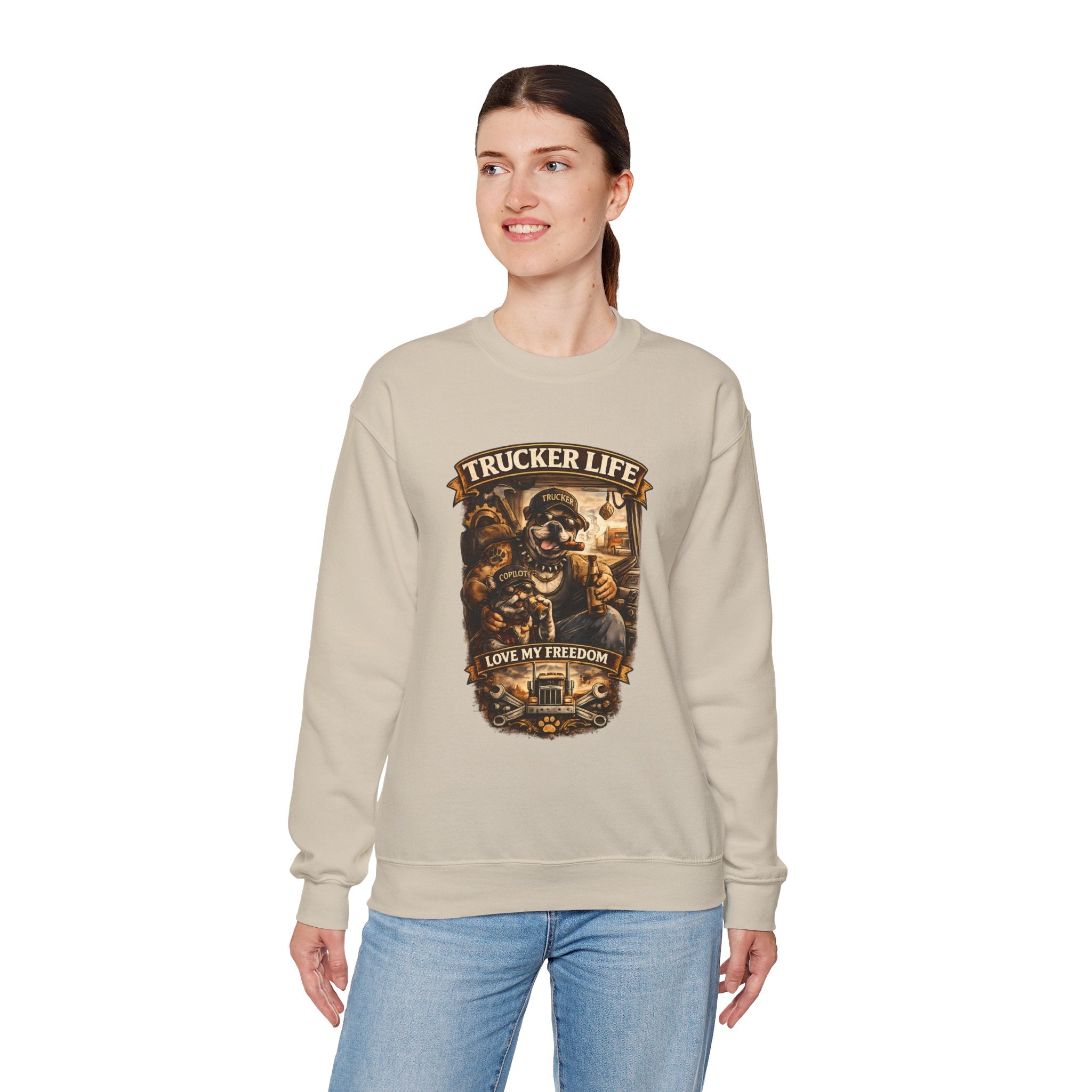 Trucker Life Crewneck Sweatshirt – "Love My Freedom" Vintage Trucker Graphic