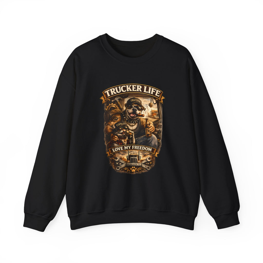 Trucker Life Crewneck Sweatshirt – "Love My Freedom" Vintage Trucker Graphic