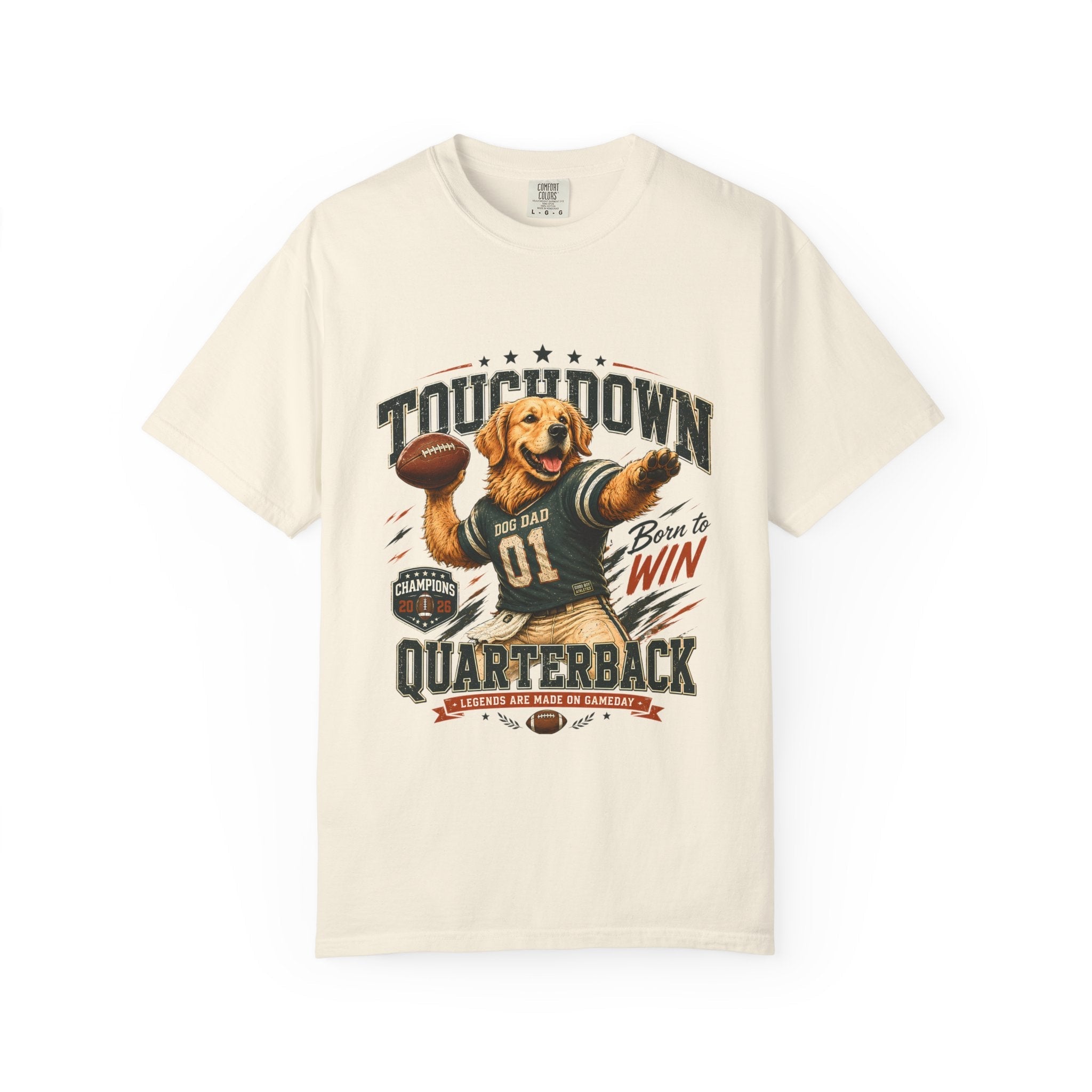 Touchdown Quarterback T-Shirt — Cute Golden Retriever Football Tee (Born to Win) Printify