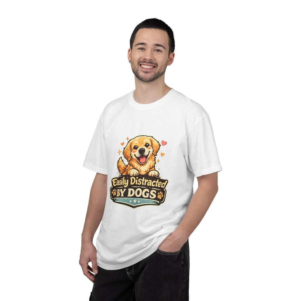 Dog Lover T-Shirt - "Easily Distracted By Dogs" Cute Golden Retriever Tee