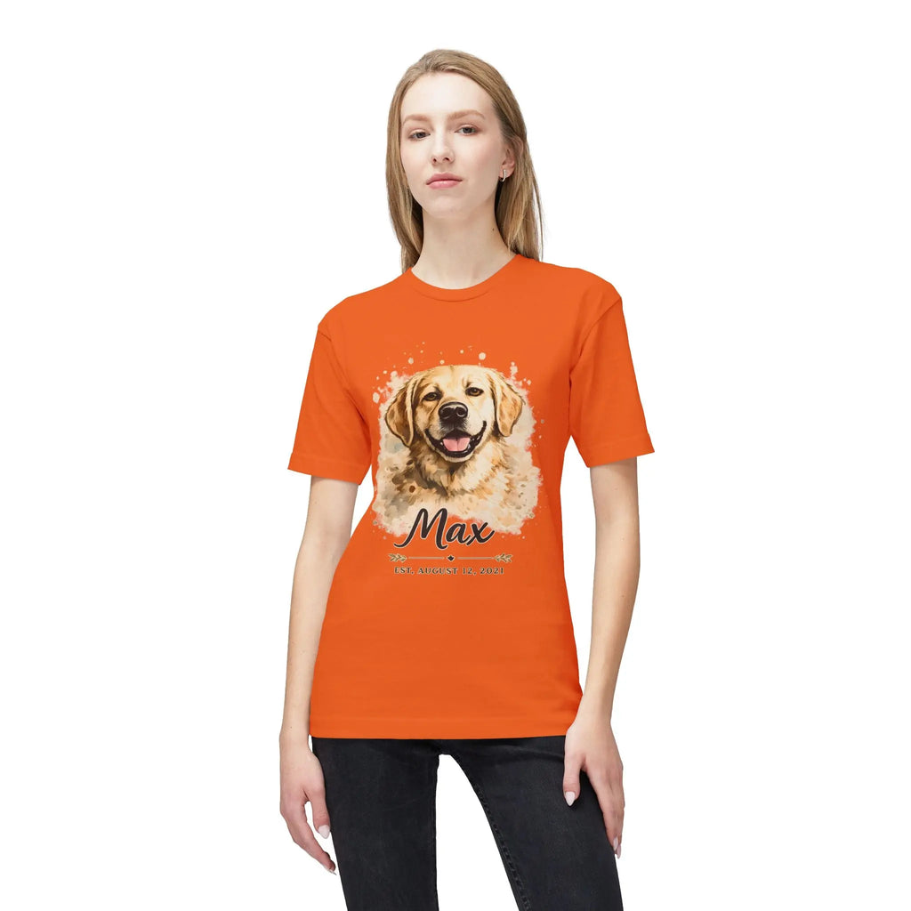 Personalized Dog Portrait Memorial T-Shirt — "Max" Name & Date Printify
